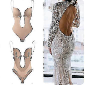 Women Plunging Deep V-neck Body Shaper Strapless Backless Bodysuit Shapewear V