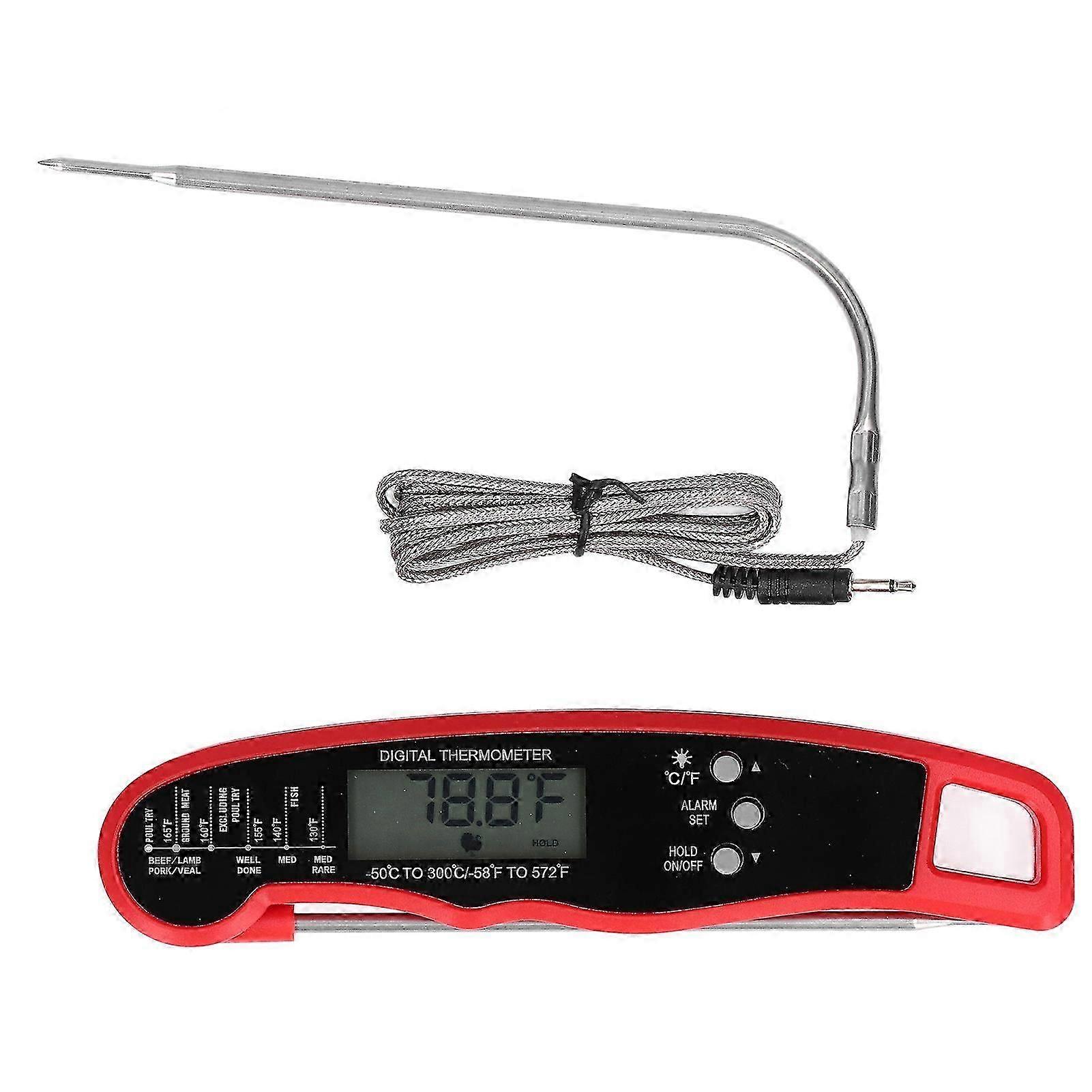 Barbecue Thermometer Double Probe Head LCD Display Easy to Store Digital Meat Thermometer for Home BBQRed