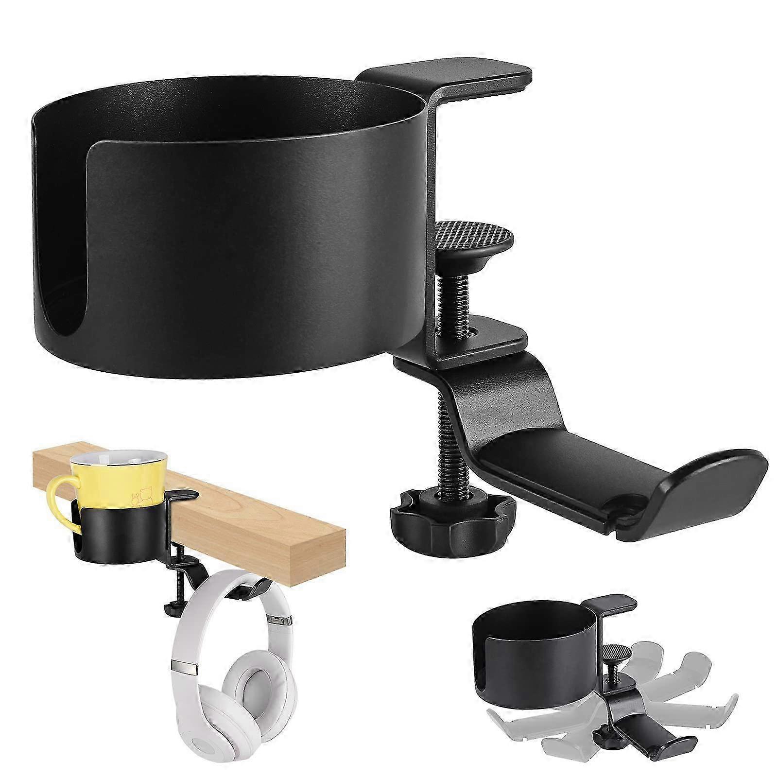 2-in-1 360-Degree Rotatable Anti-Spill Desk Cup Holder Clamp for Office Use