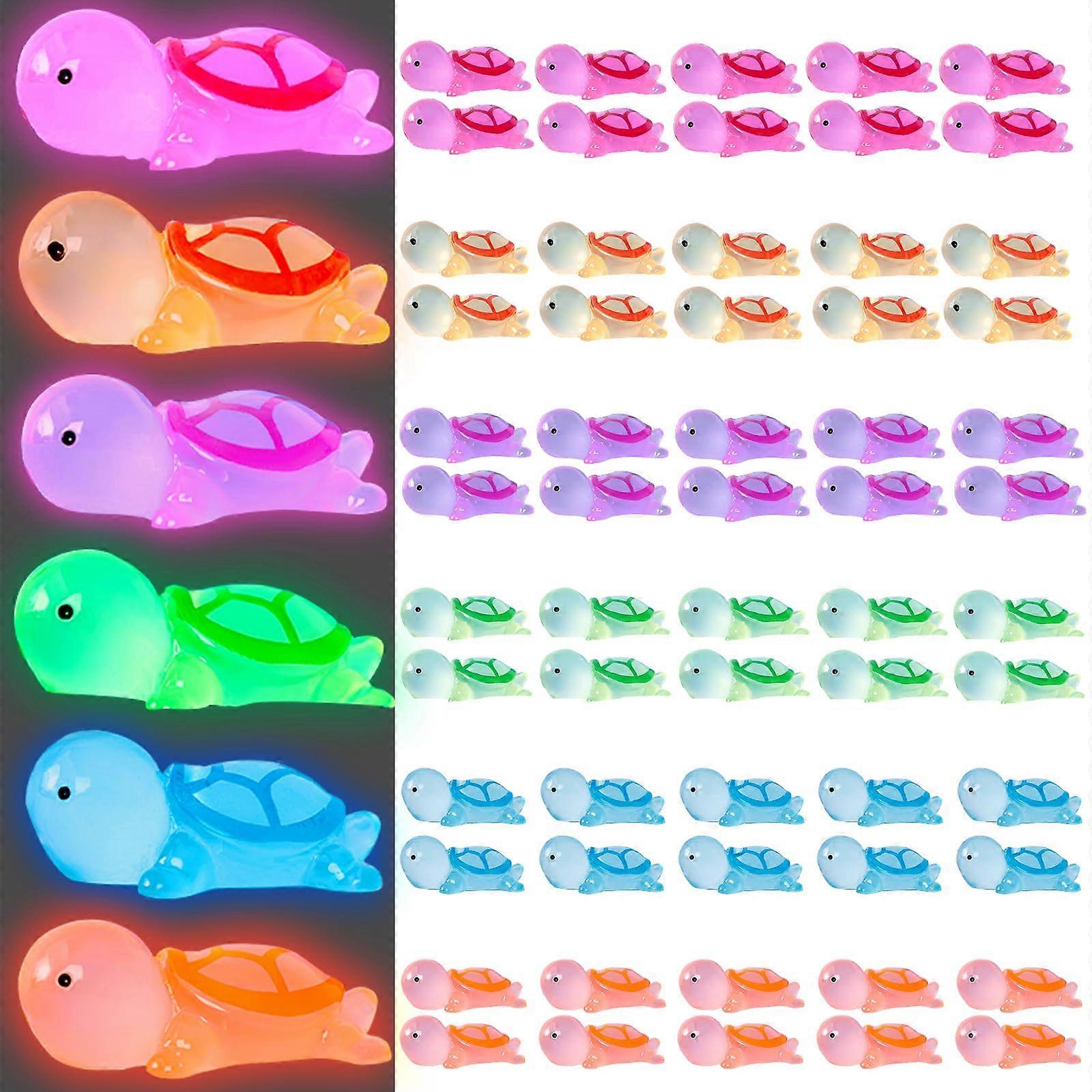 Mini Figures Pack of 60 - Mini Luminous Turtle Aquarium Decor - Colorful DIY Home Garden Party Decoration in 6 Colors