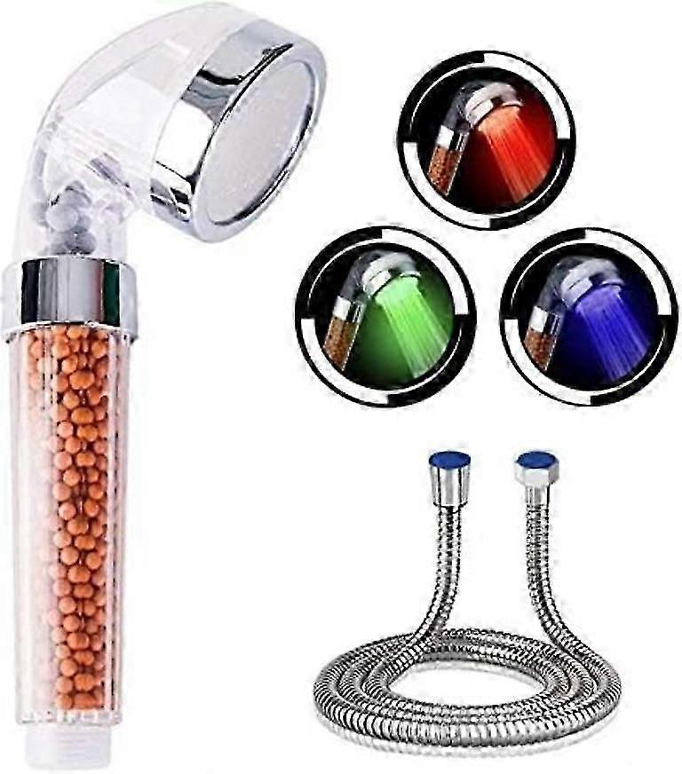 LED shower hose shower rack set with temperature control three colors
