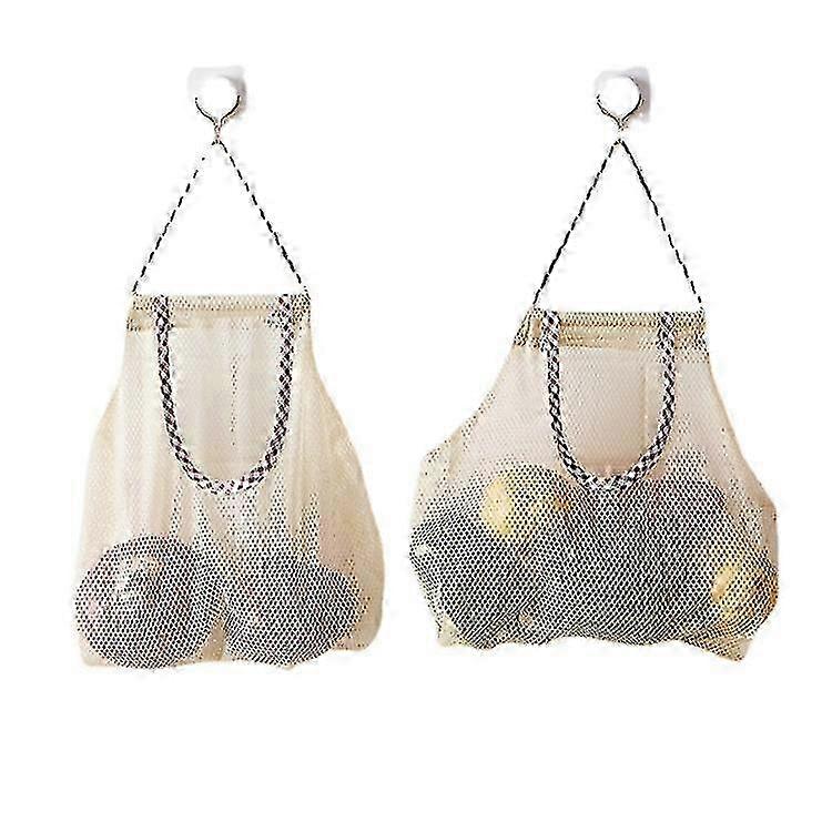 2024 Set of 4 Fruit and Vegetable Hanging Mesh Bags for Potatoes, Onions, Peppers, Garlic, Beige