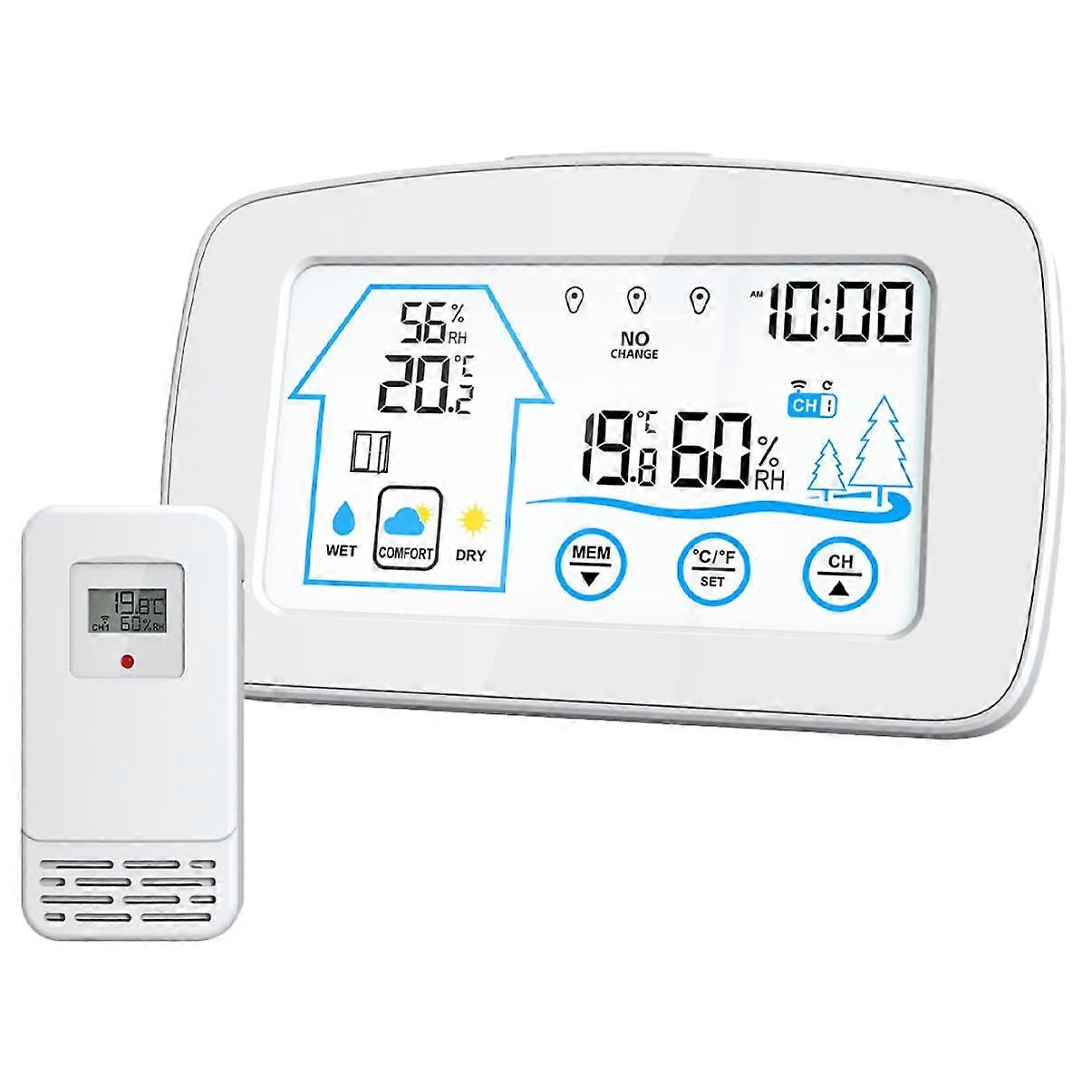 Thermometer and Weather Station Digital Hygrometer Clock 433 MHz White No Battery Pack