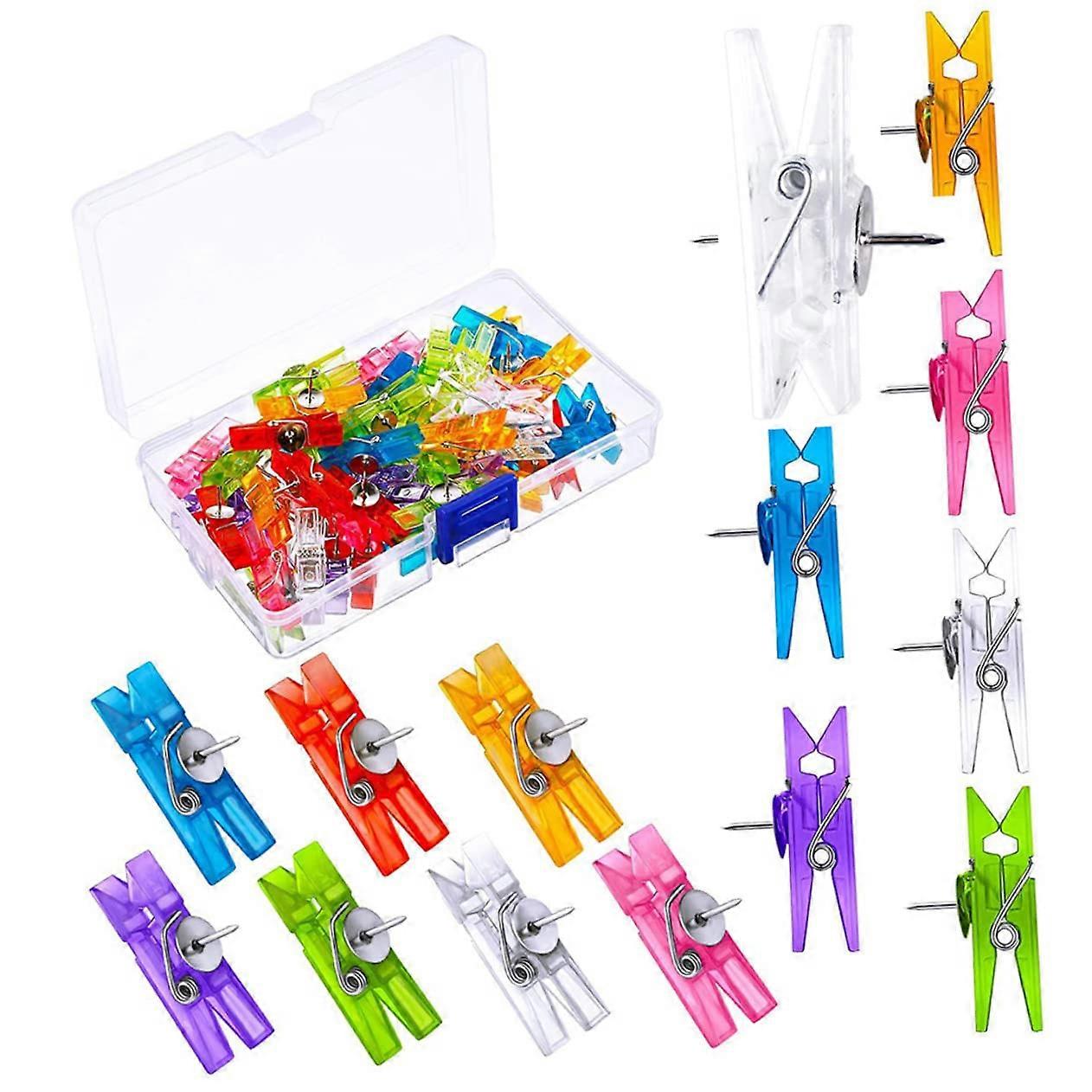 2 Boxes Plastic Push Pins for Cork Board Walls, Brads for Crafts, Paper Fasteners, Small BradsPaper Clips, Clothespins, PP Material
