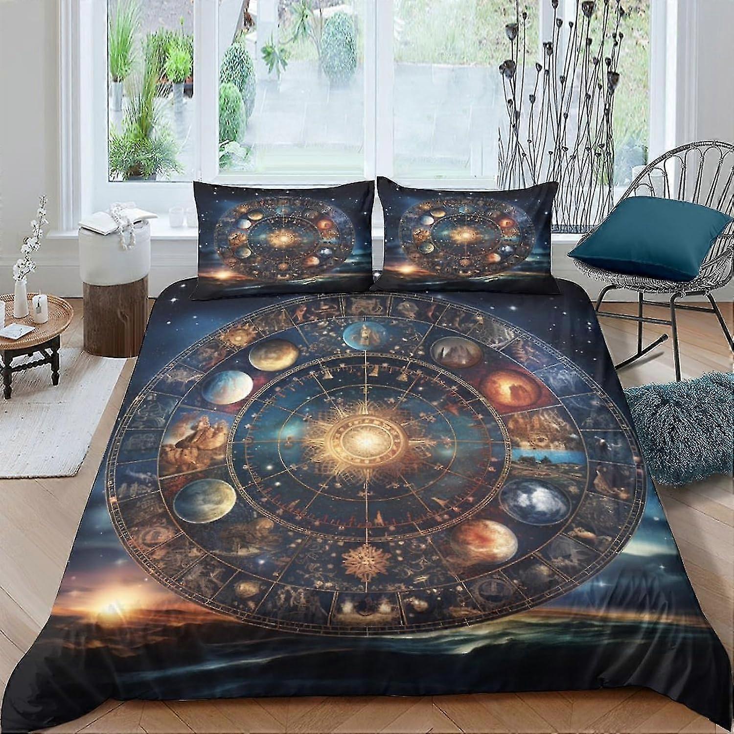 Zodiac Signs Duvet Set Bedding, 3 Piece Easy Care Comforter Cover with Pillow Cases and Zipper Closure Soft Microfiber