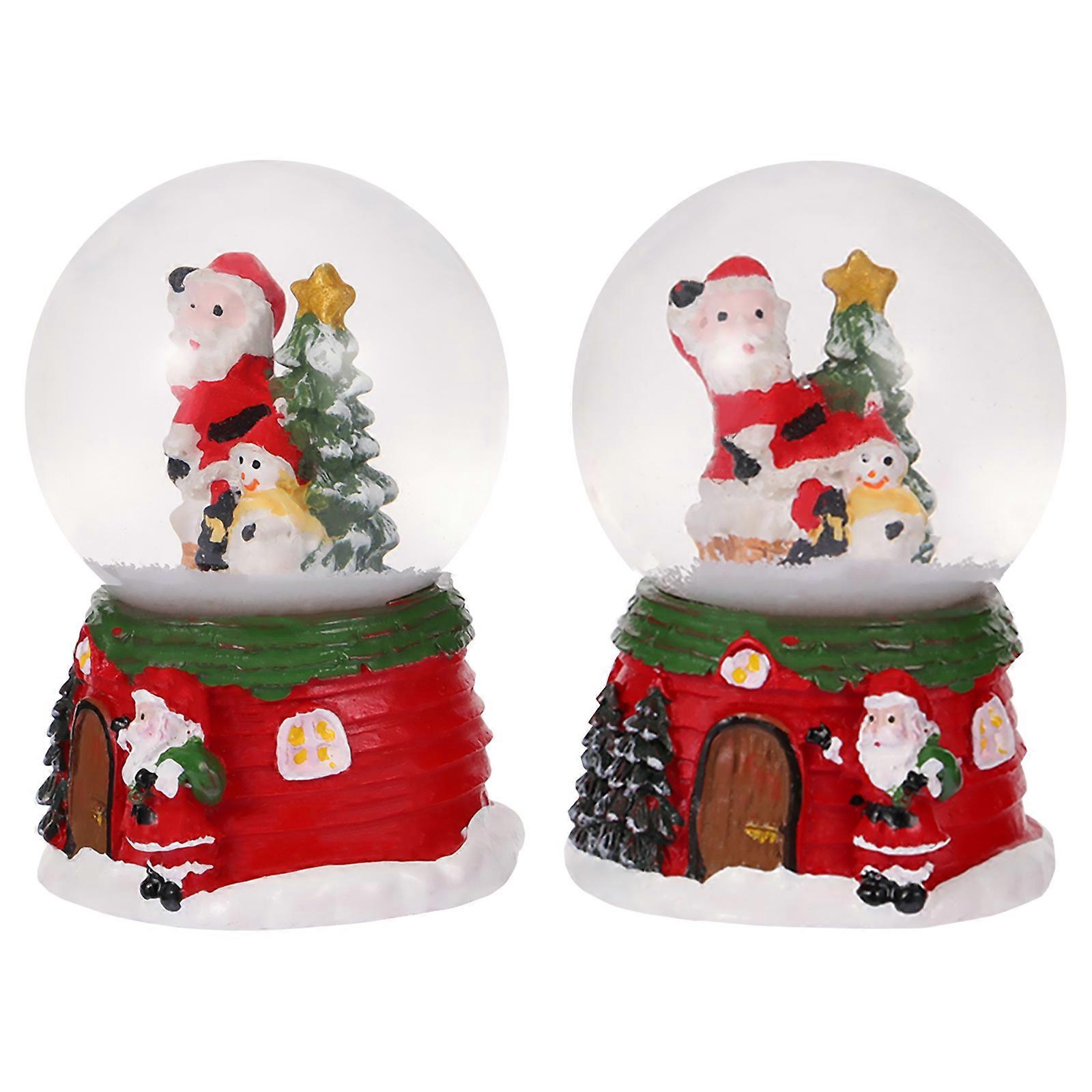 Small Crystal Ornaments Snow Globes Resin Glass Christmas Ornaments Decorative 2Pcs
