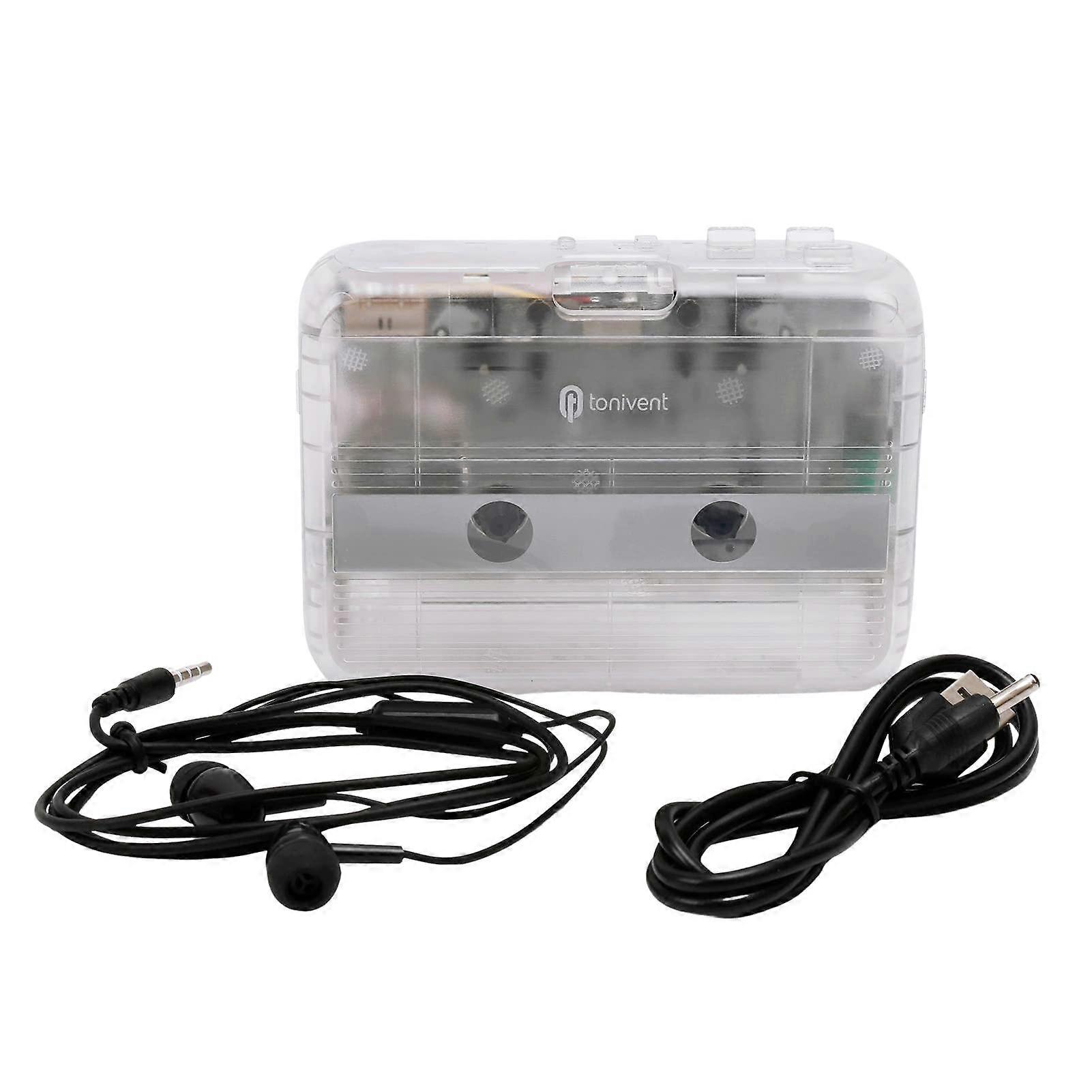 Tonivent Transparent Bluetooth Cassette Player with Auto Reverse, FM Radio, 35mm Aux Input, Portable Stereo Tape Deck for Home Travel School USB.