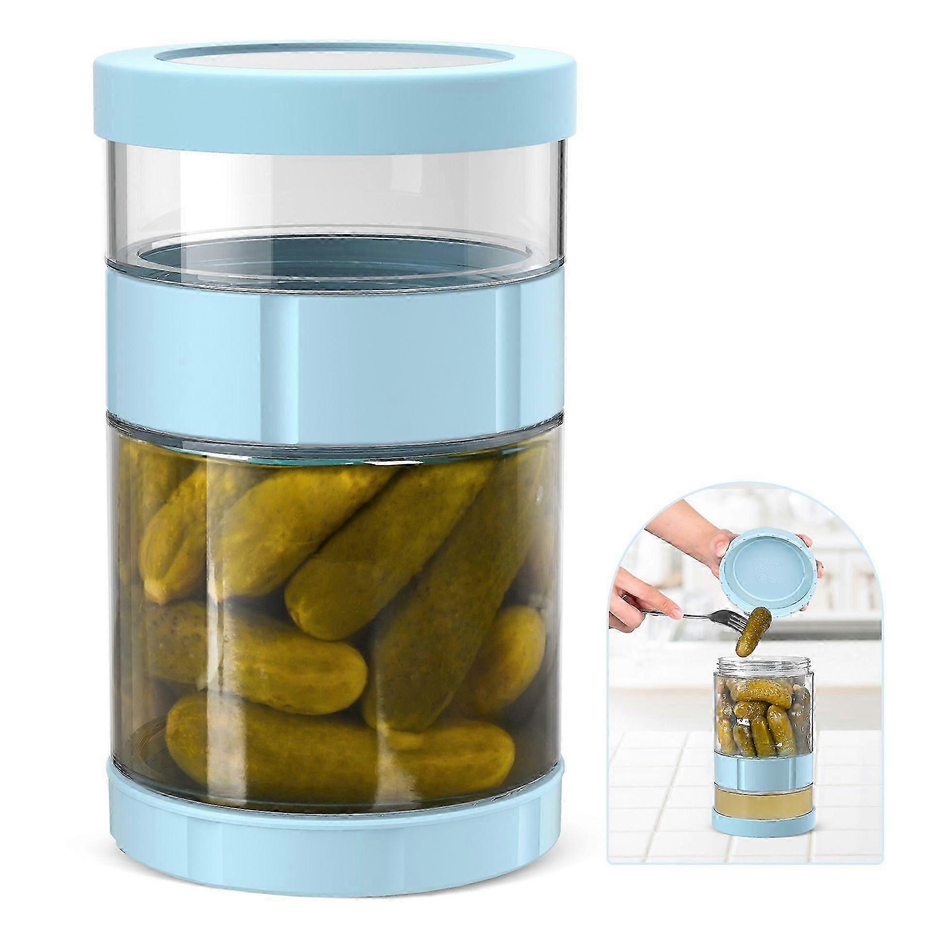 Glass Insert Glass with Sieve Flip, 56 oz Airtight Pickles for Turning, Leak-Proof Juice Separator Cucumber Jar for Turning Over with Seal Silicone Ri