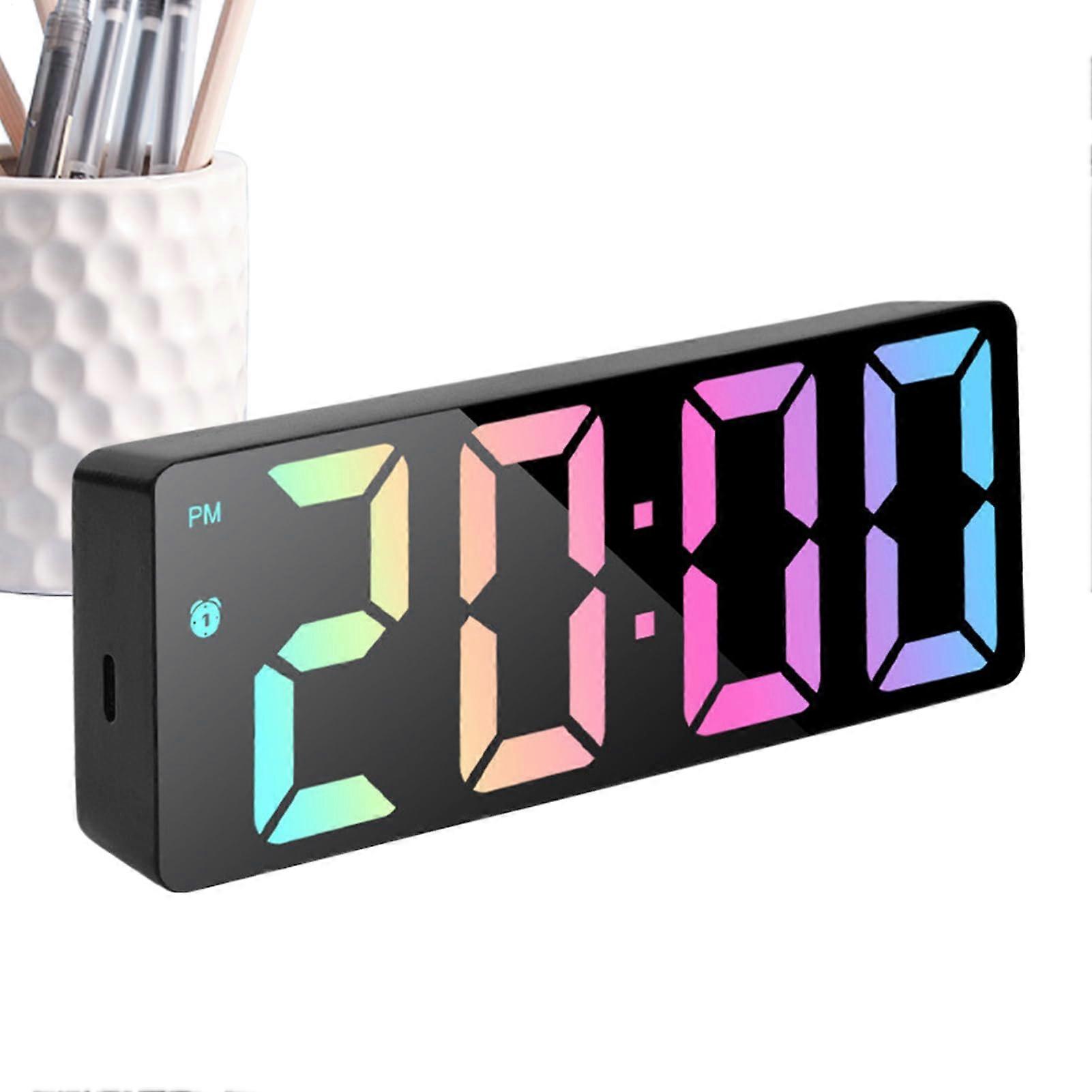 LED Mirror Desk Clock, Large Digital Display with Date, Temperature, Modern Table Clock, 6.29x2.36x1.06 Inches