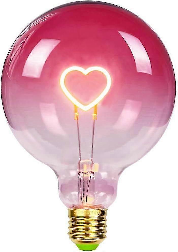 Bombilla LED Edison de globo grande, G125, color rosa, filamento en forma de corazón, 2 W, regulable, decorativa, 220-240 V, E27