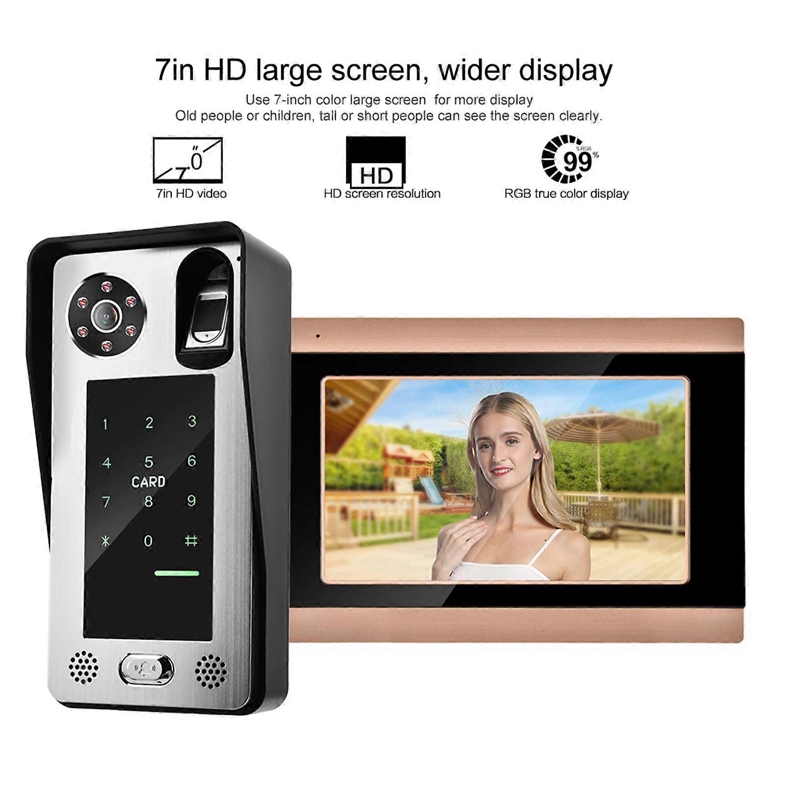 7inch WiFi Wired Video Doorbell APP Remote Video with 1 Camera 2 Monitors