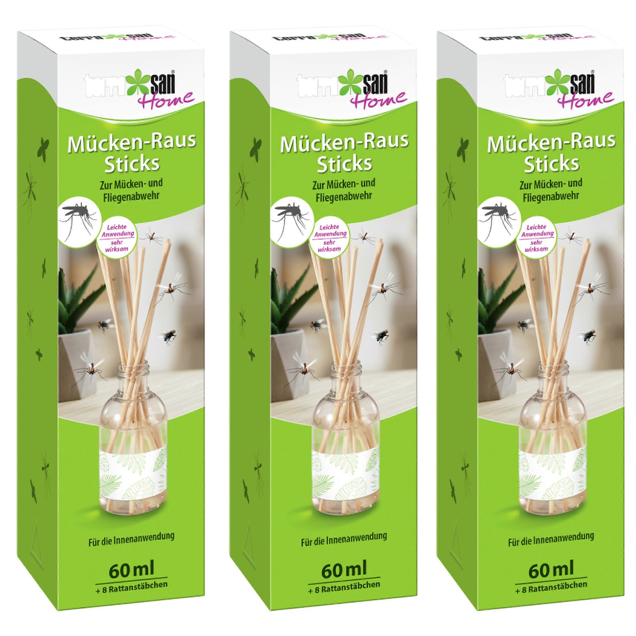3 x TERRASAN HOME® Mosquito Stick Sticks, 1 Bottle + 8 Rattan Sticks