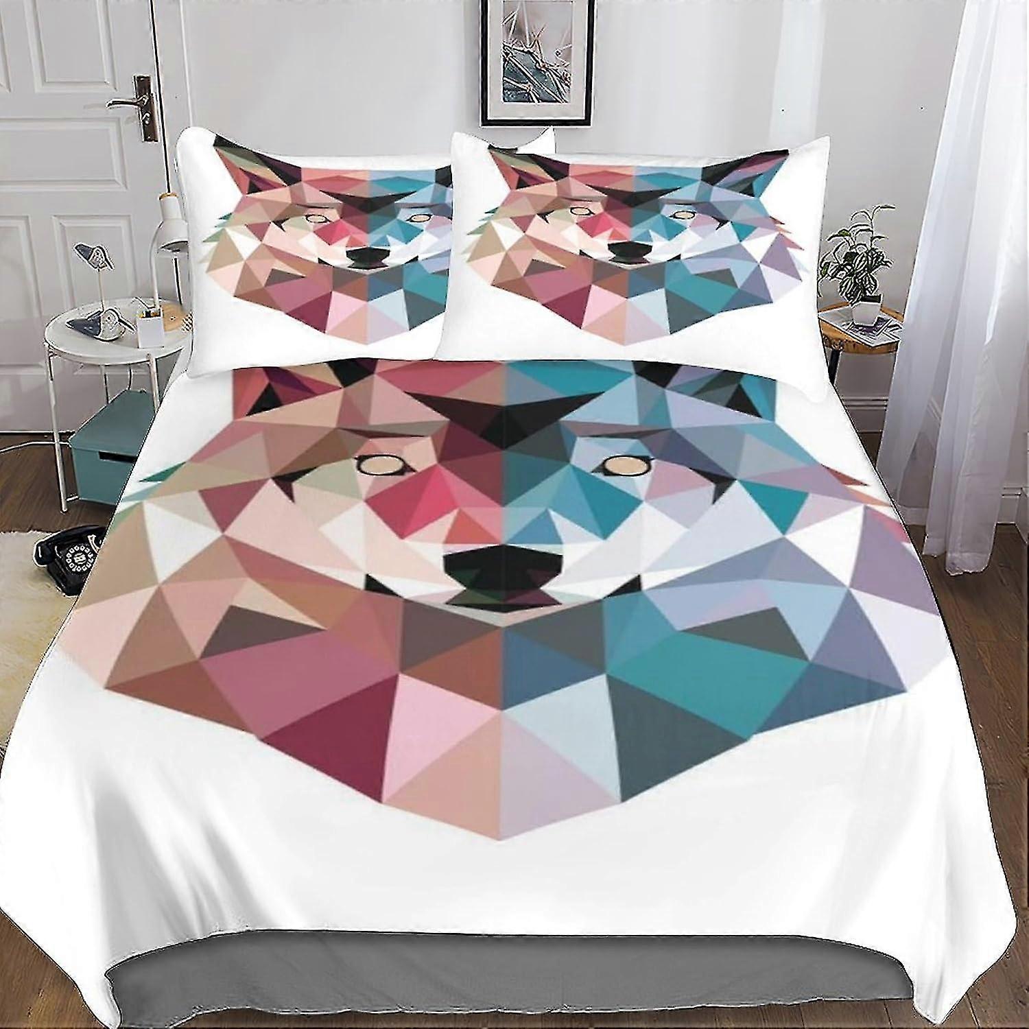 Geometric Patterns Duvet Cover Set 3D Animal Art Printed Bedding Set 3 Piece Soft Microfibre with Zip Closure