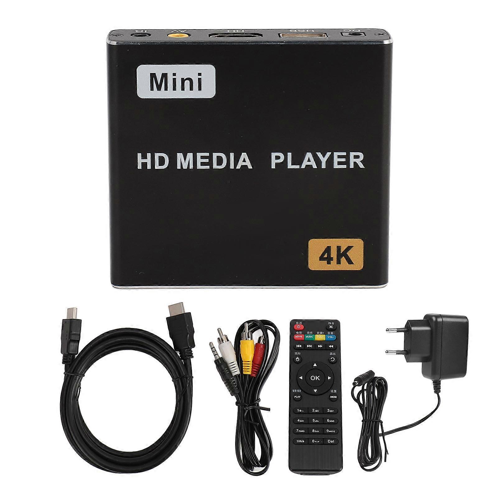 Mini 4K HD Media Player with Remote, Dual USB, H.265 Decoding, EU Plug for 4K TV