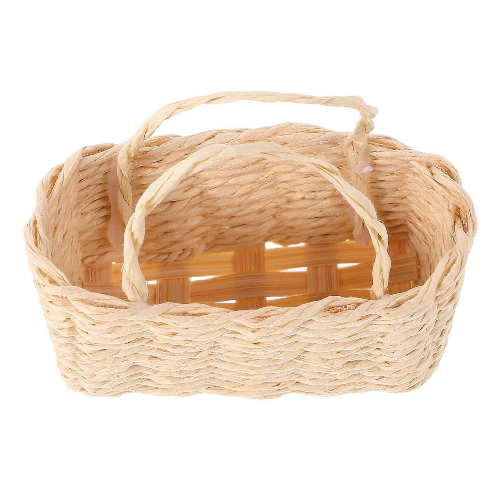 Miniature Rattan Fruit Basket with Handle – Realistic Dollhouse Accessory for Pretend Play, Kitchen & Picnic Scenes – Small Wicker Storage Basket for