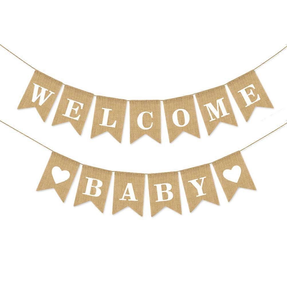 Burlap Banner Garland Welcome Baby Shower Banner Birthday Theme Khaki 2M Long Indoor Decoration 1Set