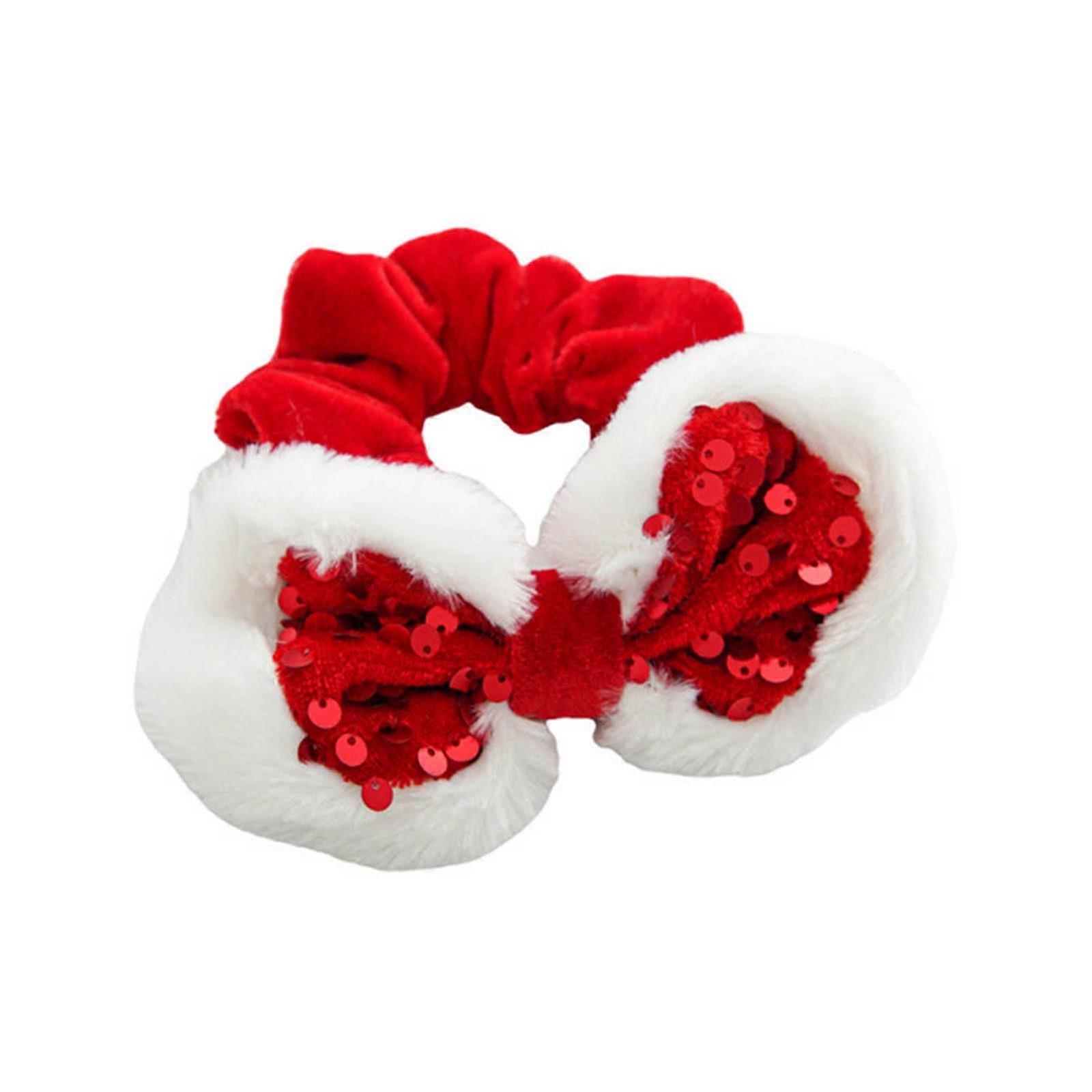 Velvet Ponytail Holder Christmas Theme Hair Tie Plush Bow Knots Hair Bands Sequined for Women and Girls