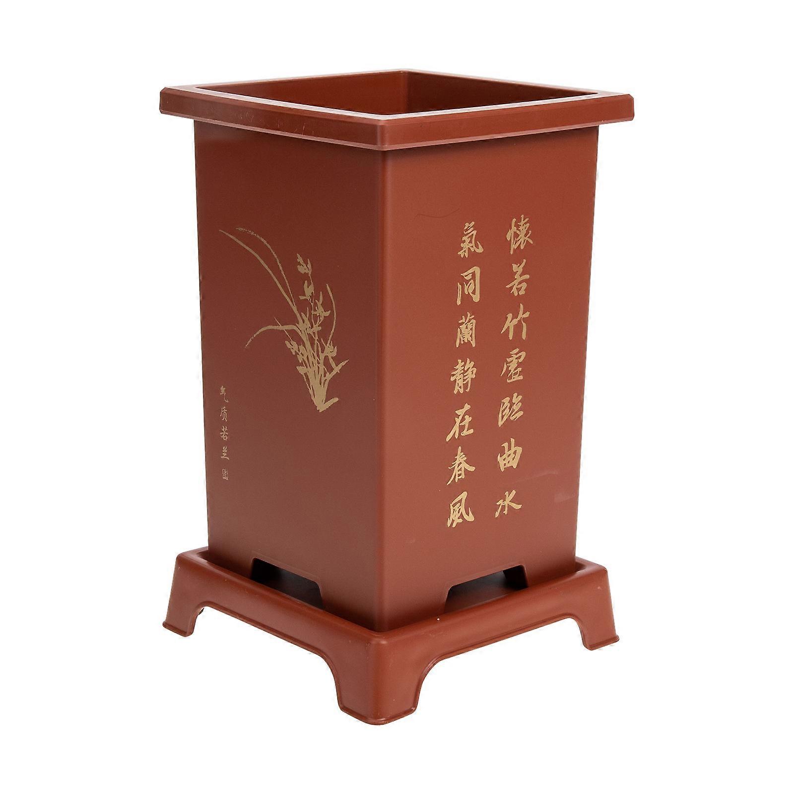 Cymbidium Pot Resin Flowerpot Square Shape Coffee Color 25x15cm Size Multiple Drainage Holes 1 Set