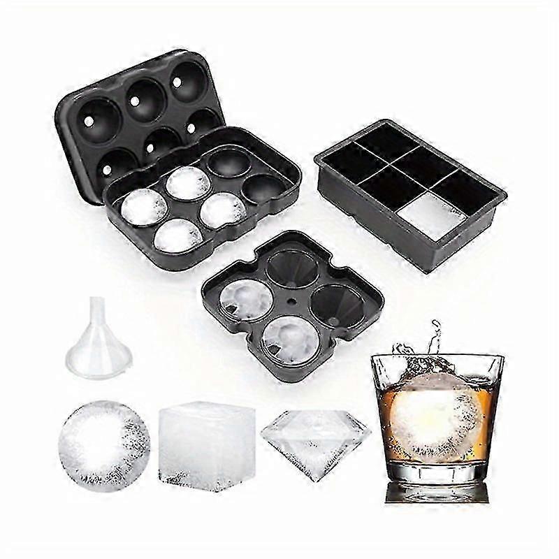 Set Of 3, Ice Cube Tray With Lid Refrigerator Silicone Ice Cube Mold, 6 Ball Ice Cube Tray, 4 Diamon