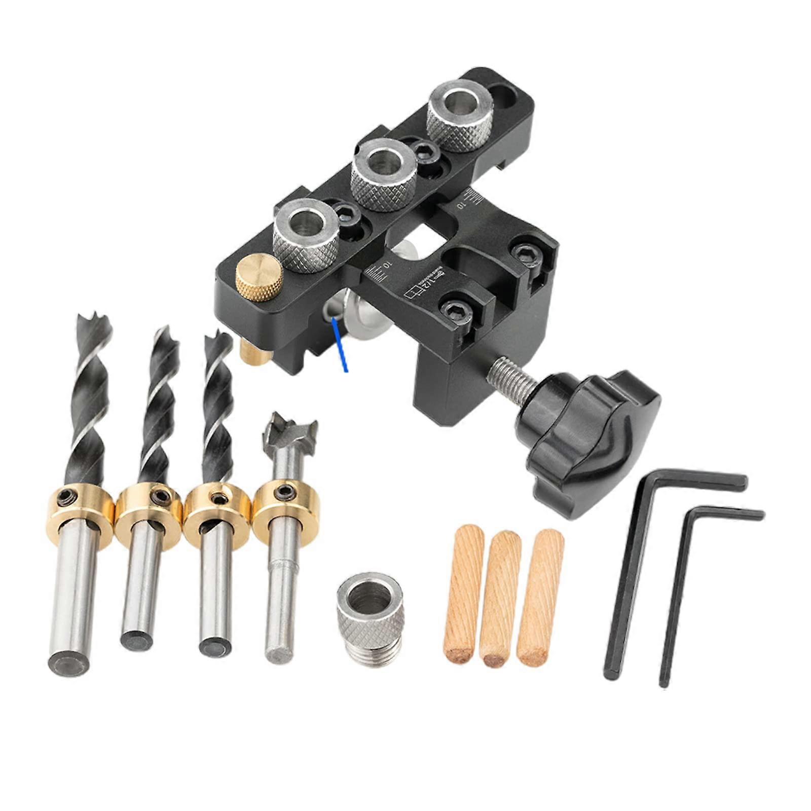 Multifunctional 3in1 Dowel Jig Set for Woodworking, Hole Puncher, Pocket Hole Jig, Drill Guide Finder