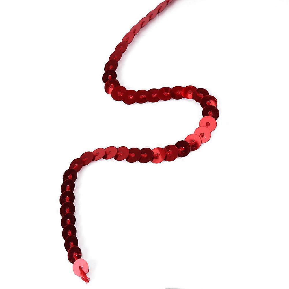 DIY 100 Yards 6mm Shiny Trim Sewing Strings Flat Round Sequins Line Accessory (Red)