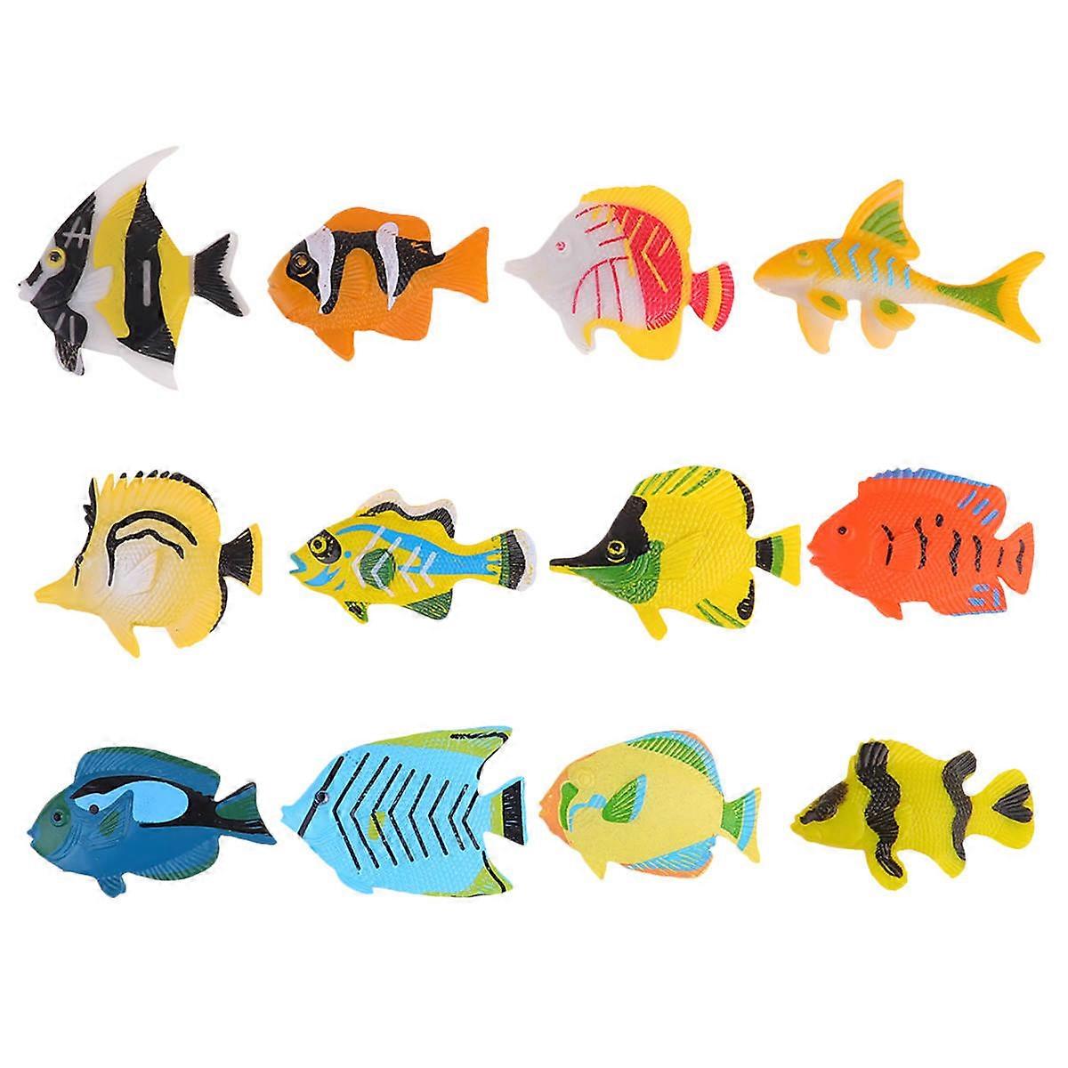 1 Set of 12pcs Realistic Toy Fish for Playing Made of PVC Assorted Color Lifelike Design