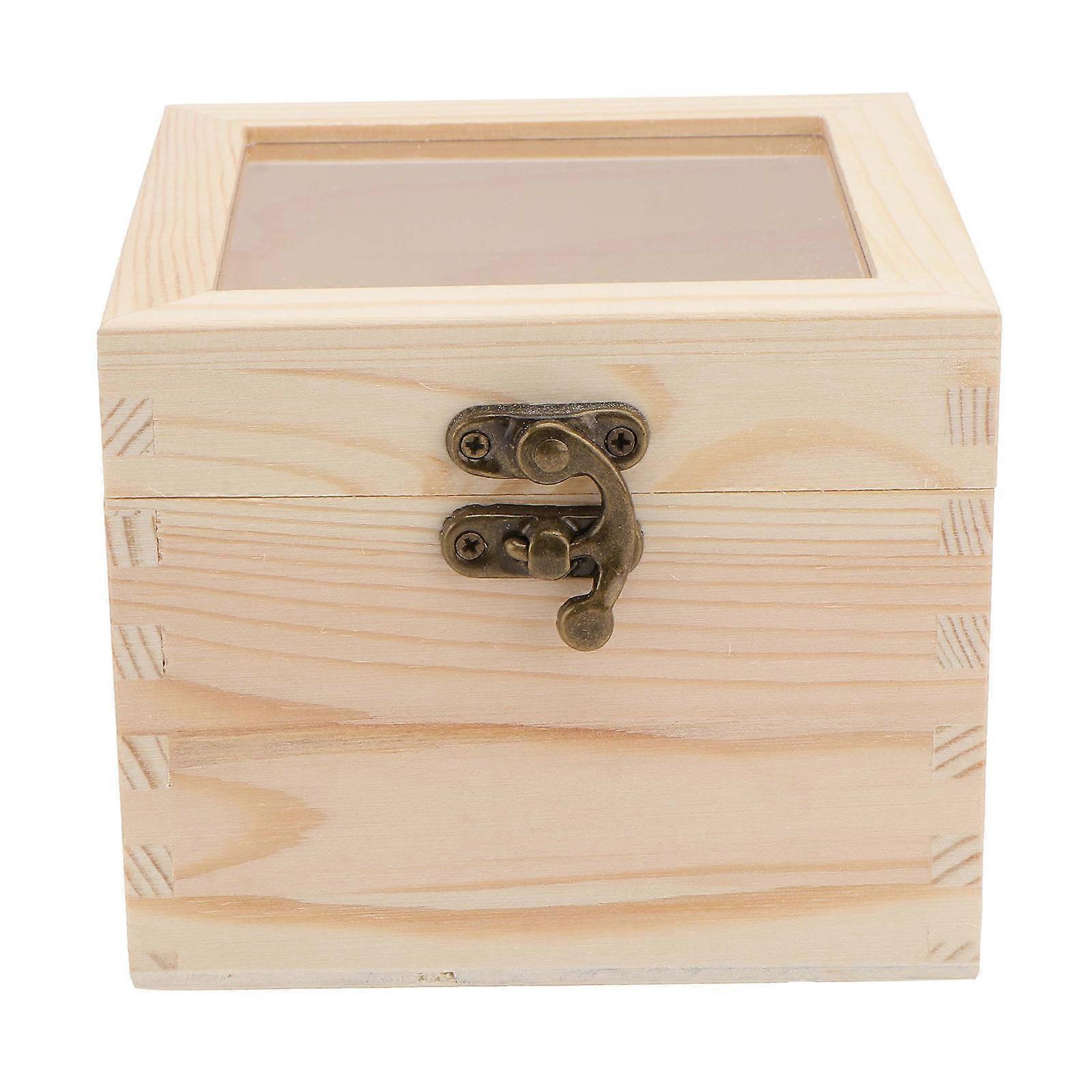 Wooden Storage Box for Preserved Flowers Collection Organizer with Acrylic Lid 12x12x10cm
