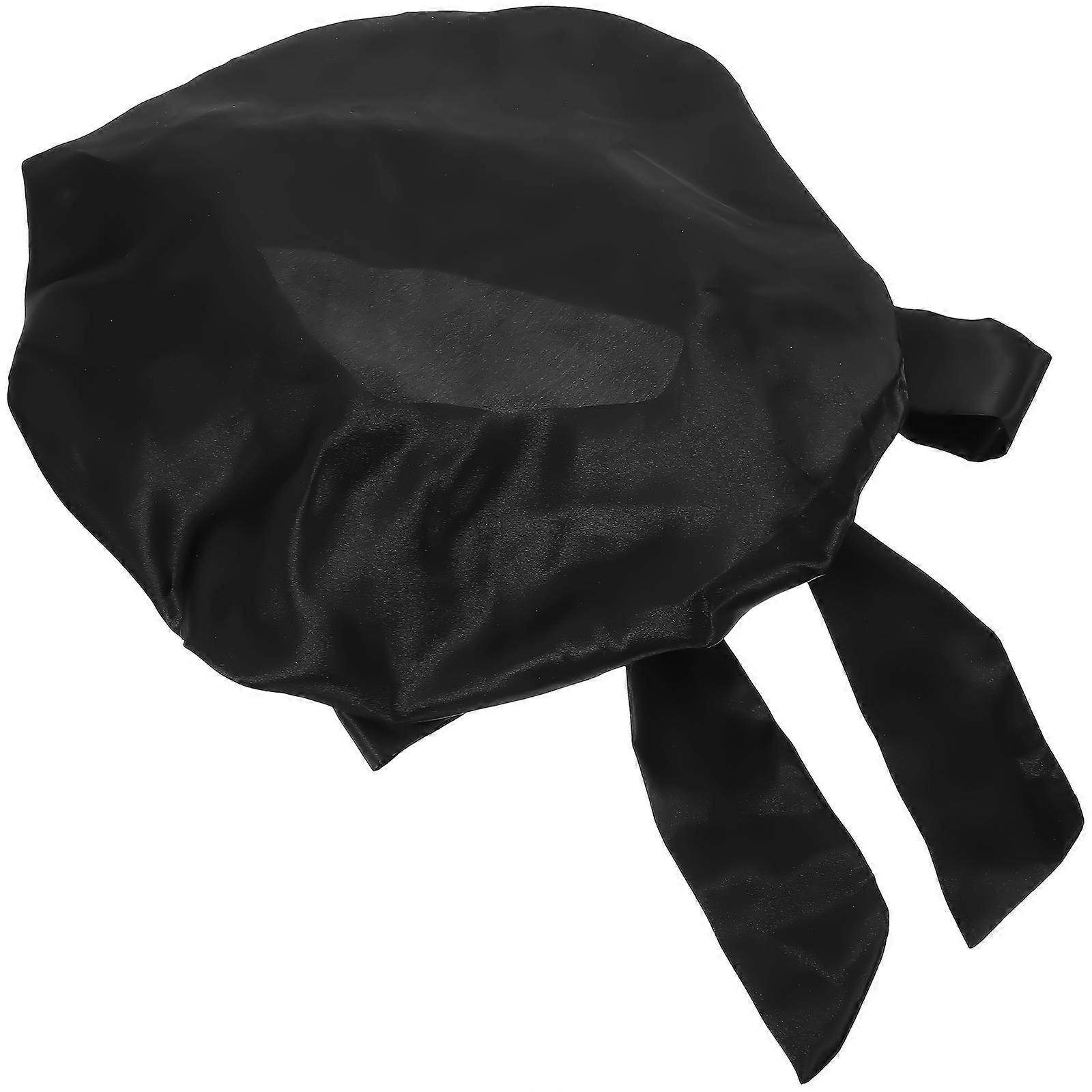 Satin Sleep Cap Bathing Hat Black Round Shape Reusable Durable Easy To Carry For Shower Bathing 1Pack