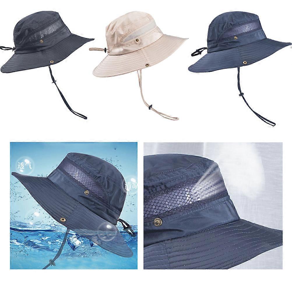 Black Polyester Sun Hat with Wide Brim for Field Activities Adjustable Cord Keeps It Secure