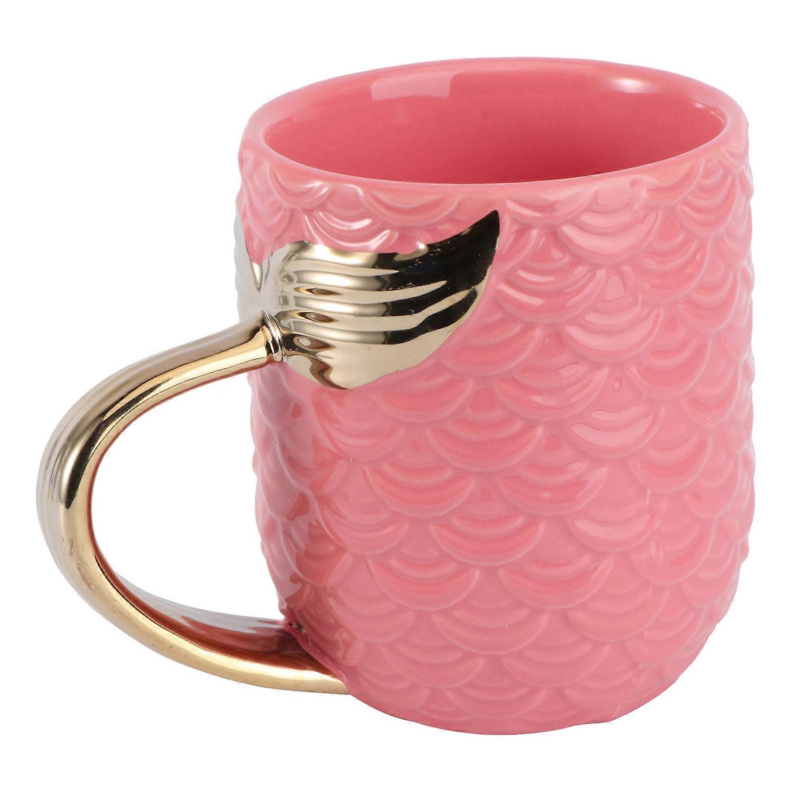 Mermaid Tail Mug Ceramic Coffee Cup with Pink Design for Drinking Use Keeps 12 oz
