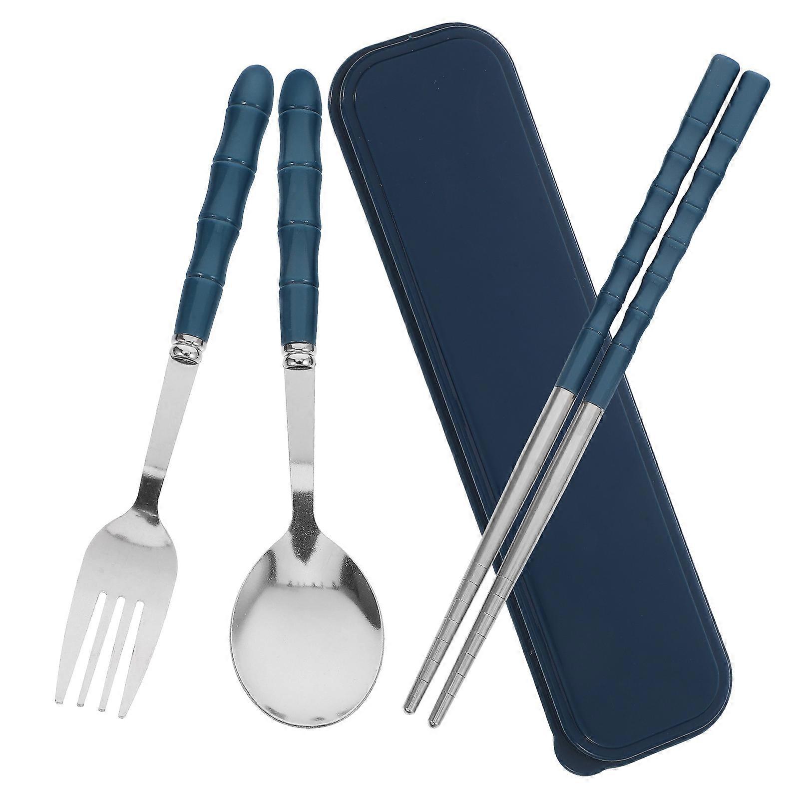 Travel Utensils Set Stainless Steel Fork Spoon Chopsticks with Case Reusable Elegant Design for Camping School Office Outdoor Use