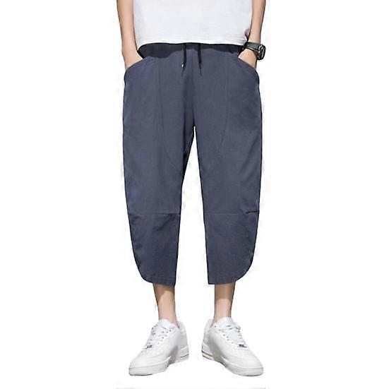 Men Casual Cropped Pants Thin Side Pockets Drawstring Elastic Waist Solid Color Gym Traning Jogging Sweatpants Beach Trousers Track Pants