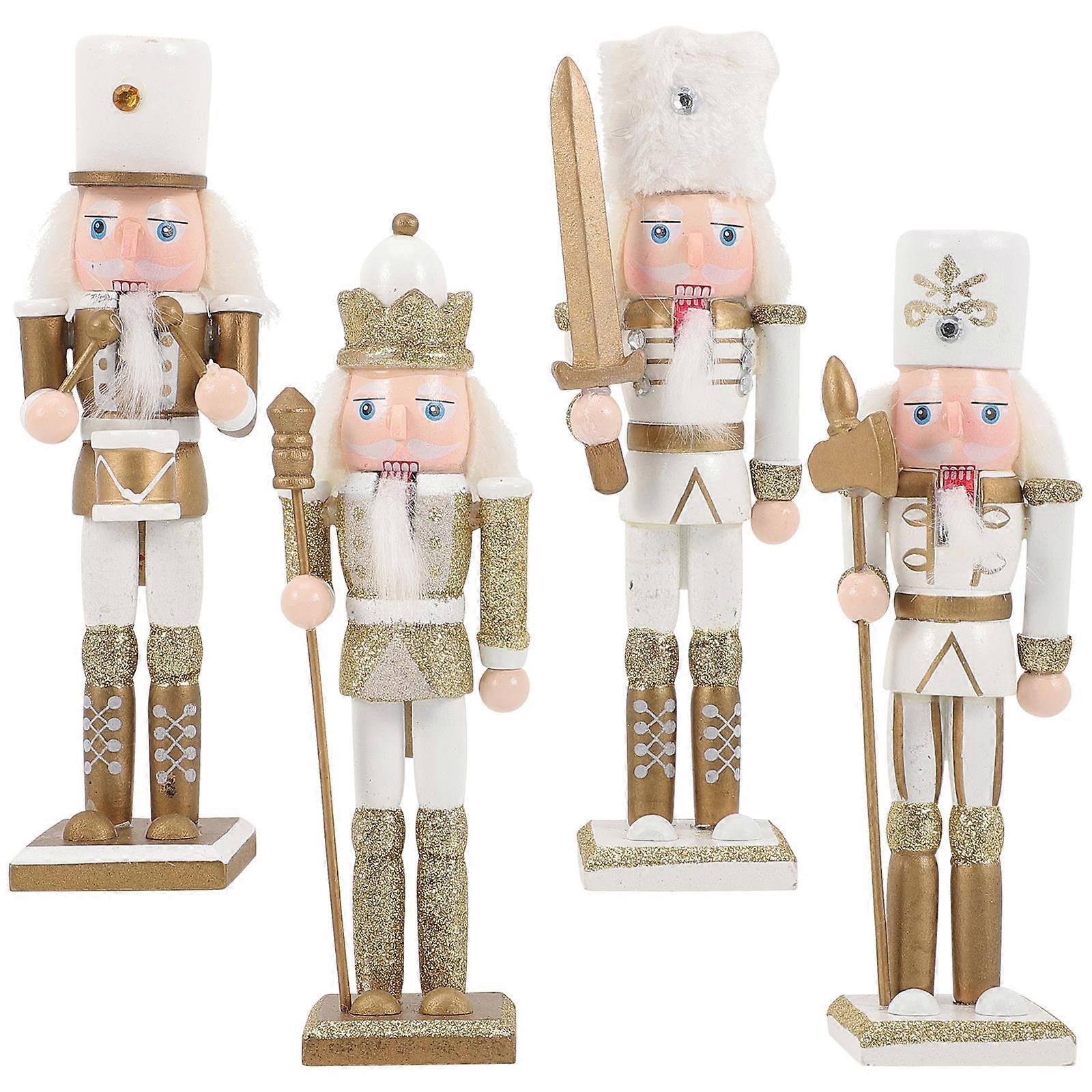 Wood Nutcracker Craft Traditional Soldier Figure Christmas Display Multi Color 4Pcs