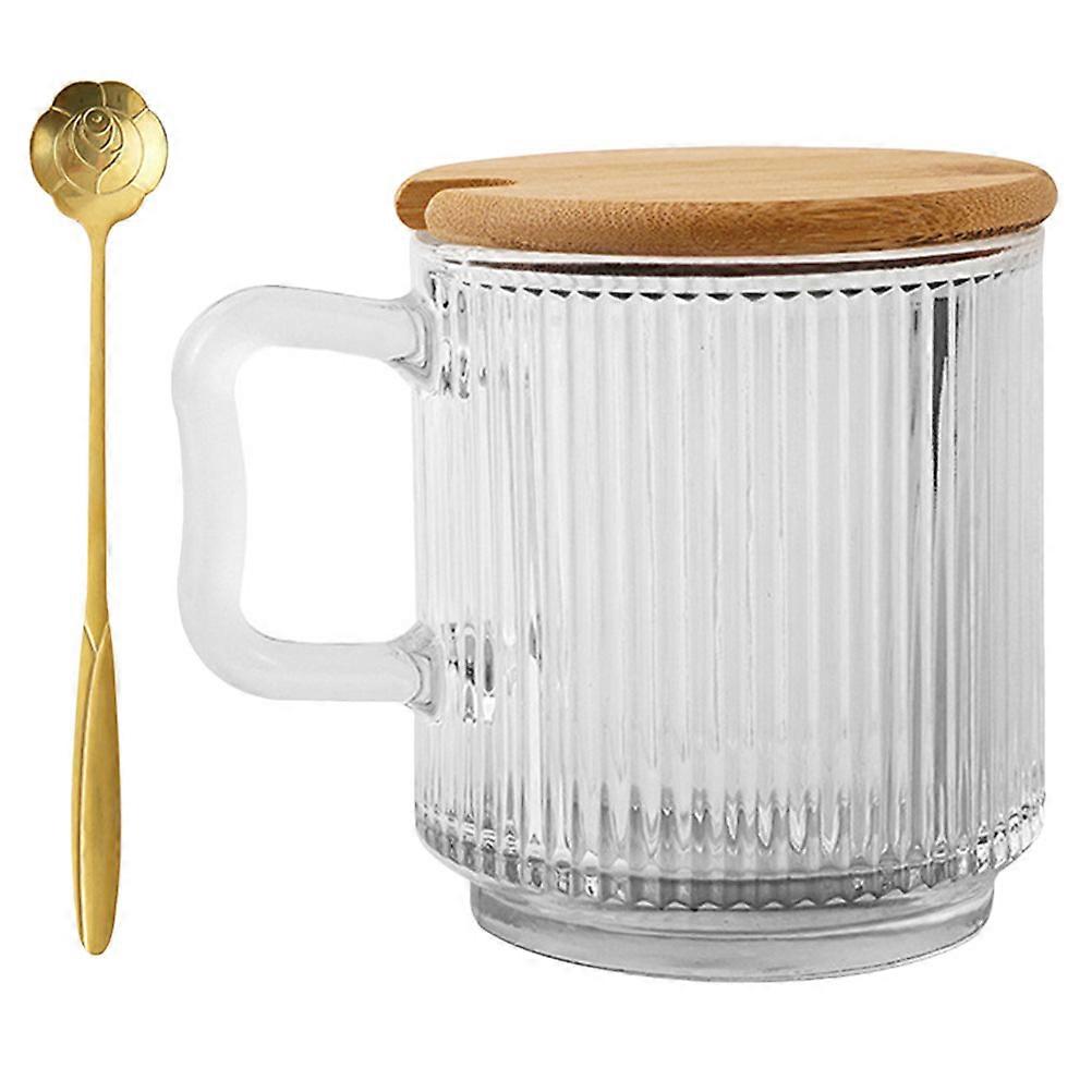 Transparent Glass Coffee Mug with Lid and Spoon for Home Use 1 Set of Clear Water Cups