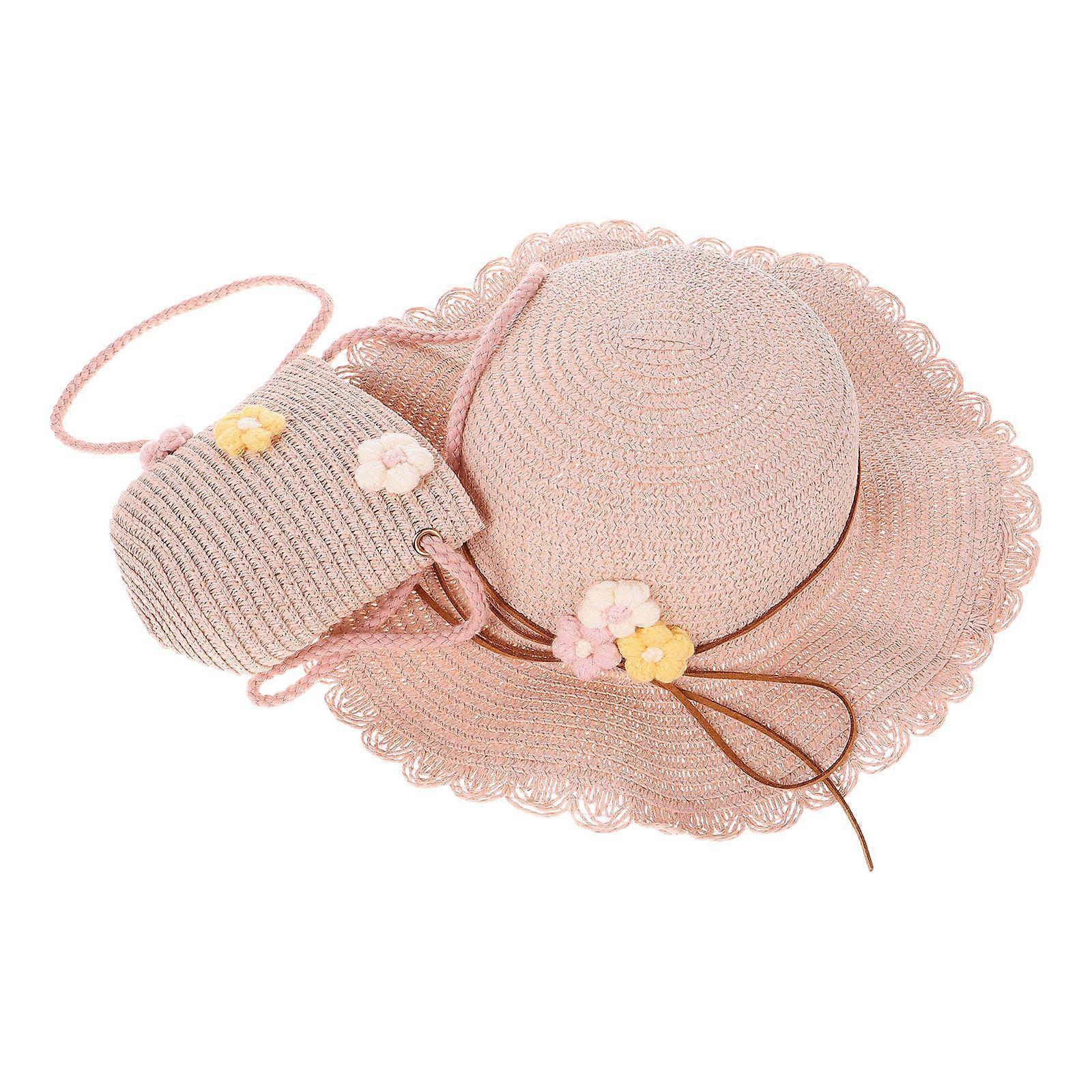 Kids Sun Hat Toddler Summer Straw Beach Hat with Matching Purse 2Pcs Set