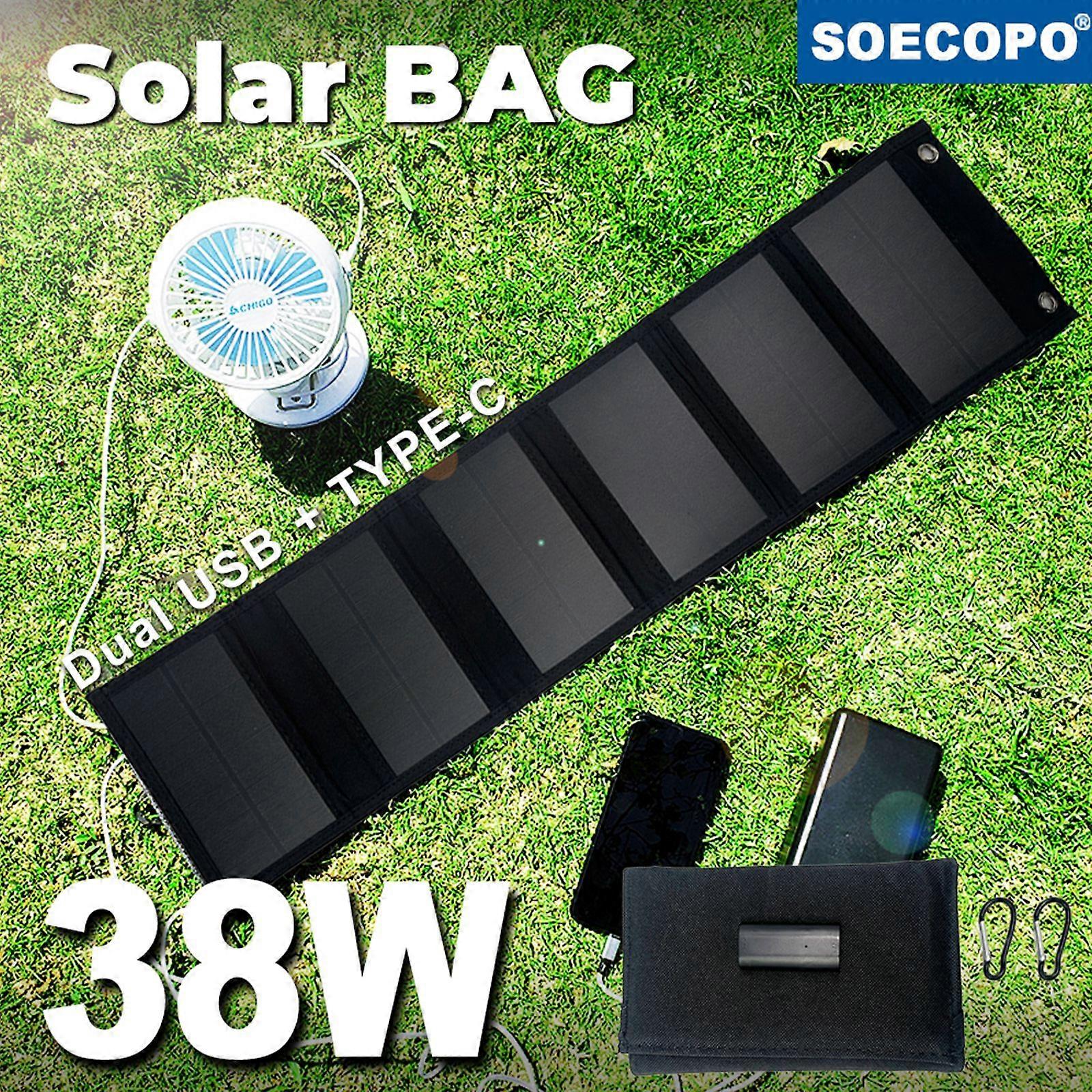 38W Portable Foldable Solar Panel Charger 23% High Efficiency USB/DC Outputs