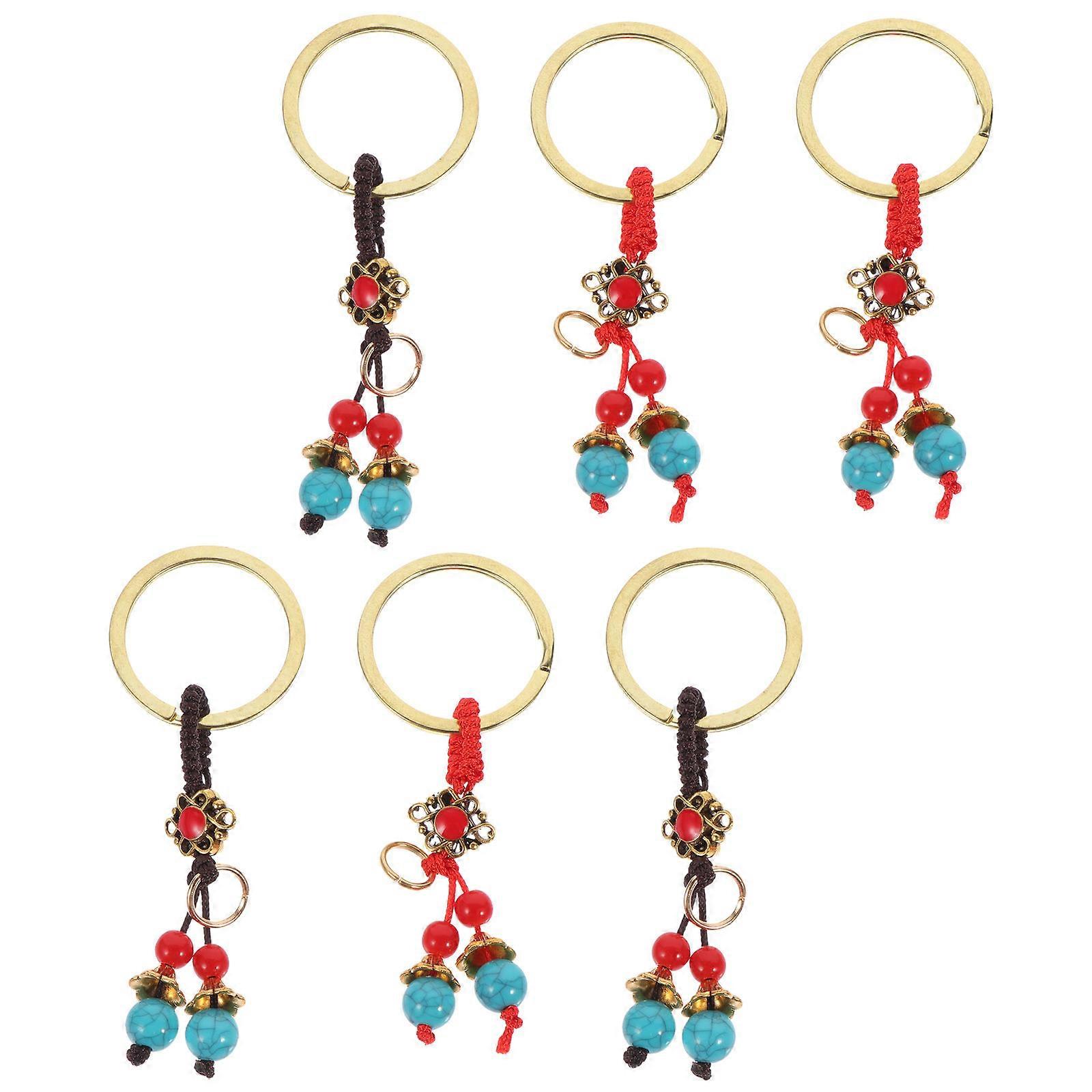 Crackle Glass Dangle Charm Pendants 6Pcs Key Decoration Accessories for Daily Use Red Color Appearance
