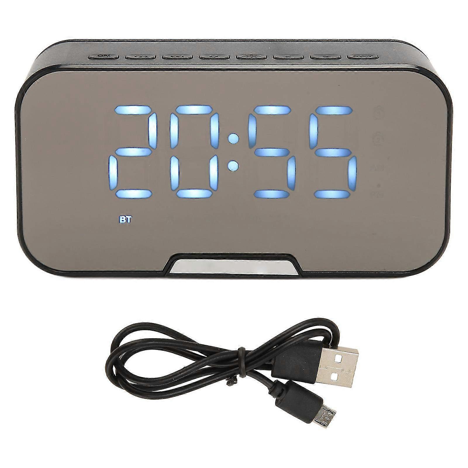 Bluetooth Speaker with Digital Alarm Clock & Temperature Display - Multifunctional Mirror Alarm Clock with FM Radio & Voice Announcement