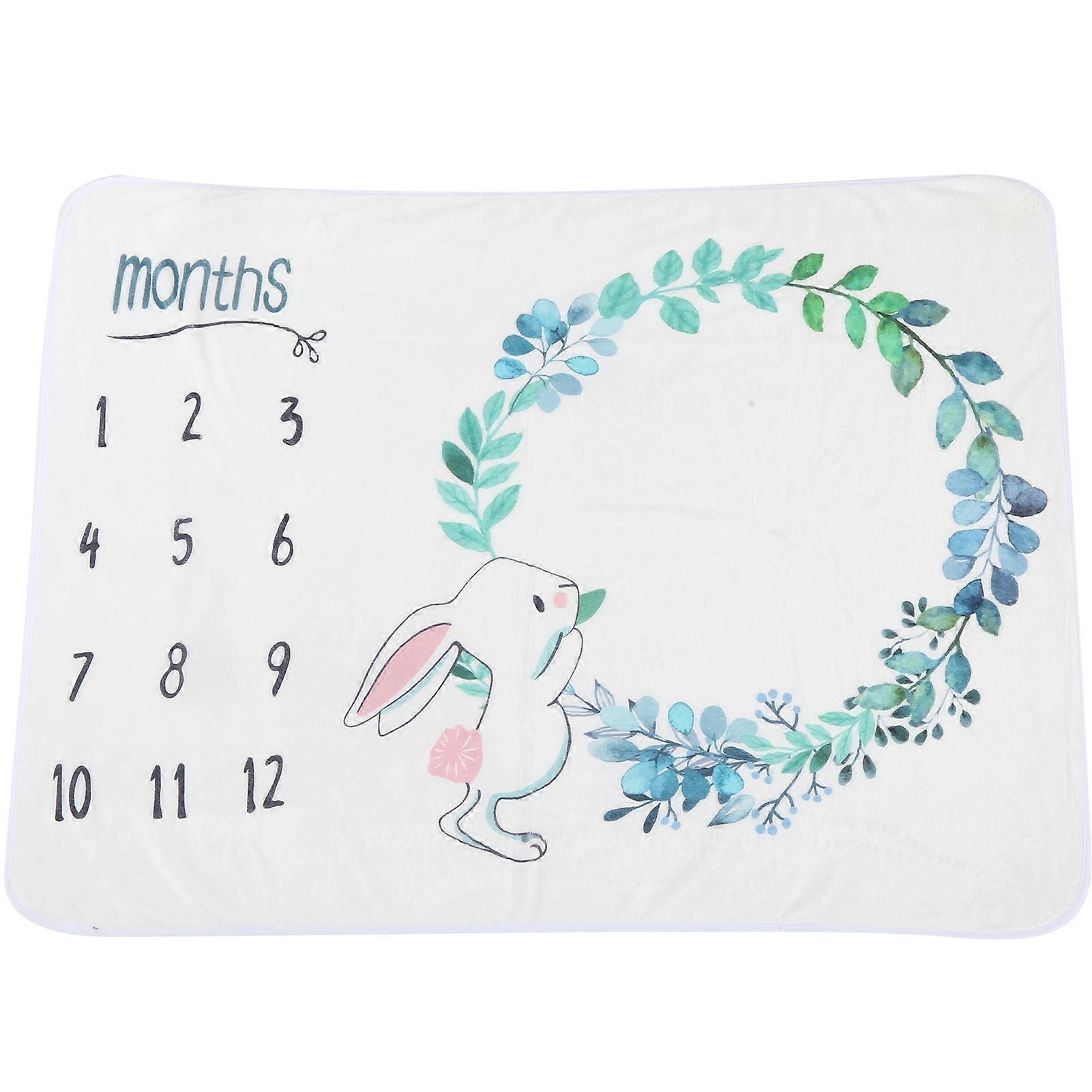 Baby Monthly Milestone Blankets Growth Memory Photo Background Prop with Rabbit Wreath DecorRabbit