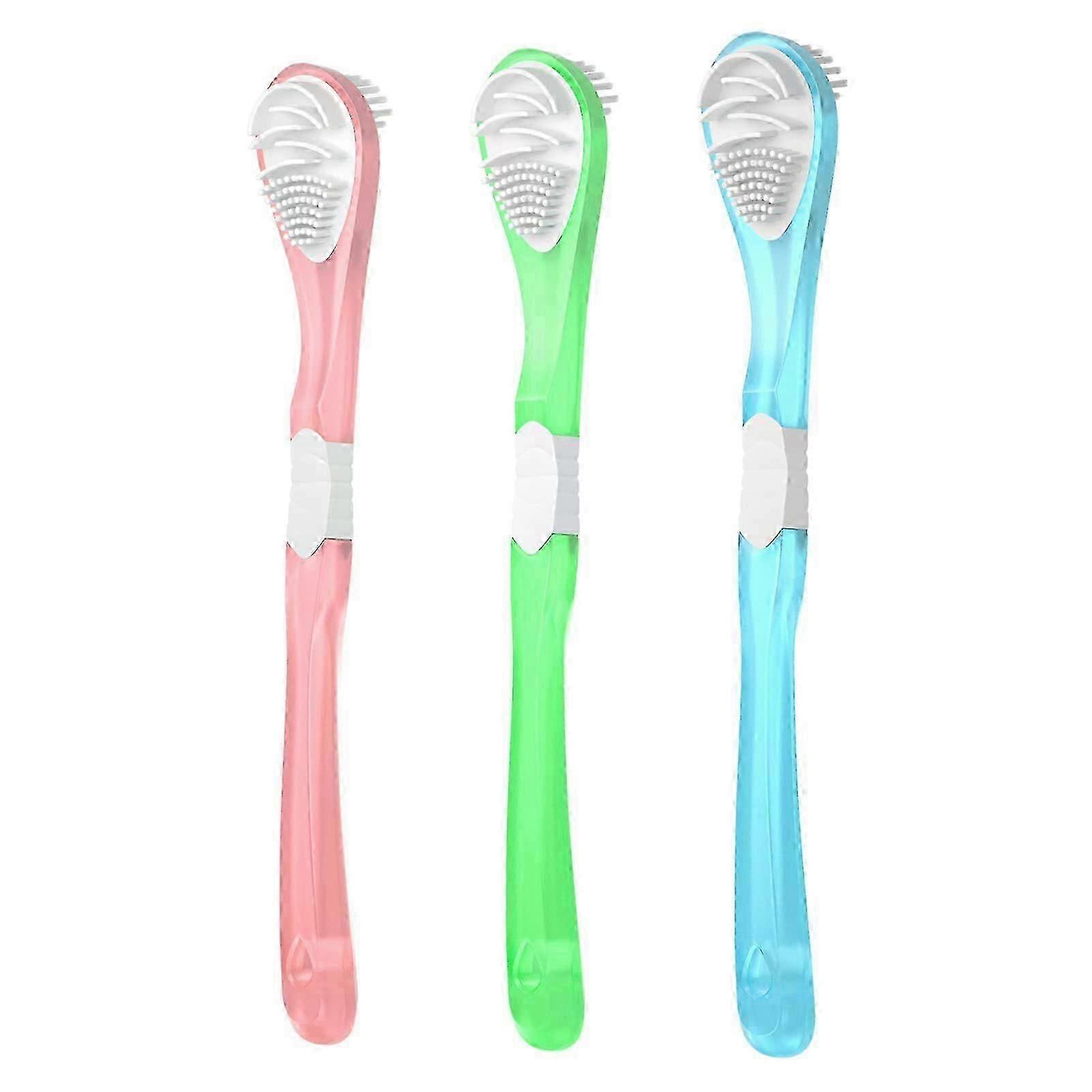 3-Piece Tongue Scraper & Cleaning Brush Set, Double-Sided