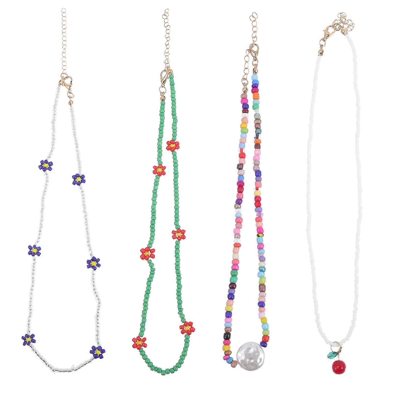 Beaded Choker Necklace for Women Lightweight Glossy Beads Assorted Color for Beach and