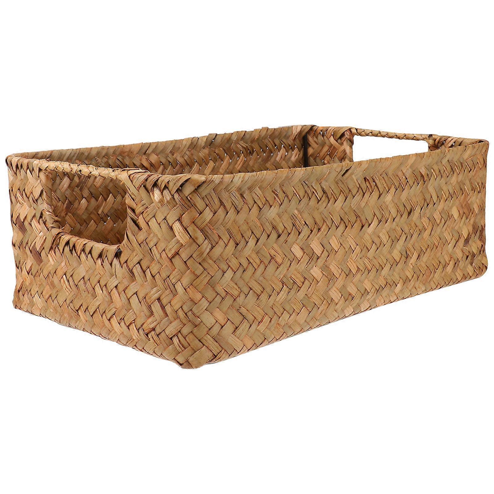 Hand-Woven Seaweed Container Rectangular Design For Home Organization 30X20X10CM Yellow 1Set