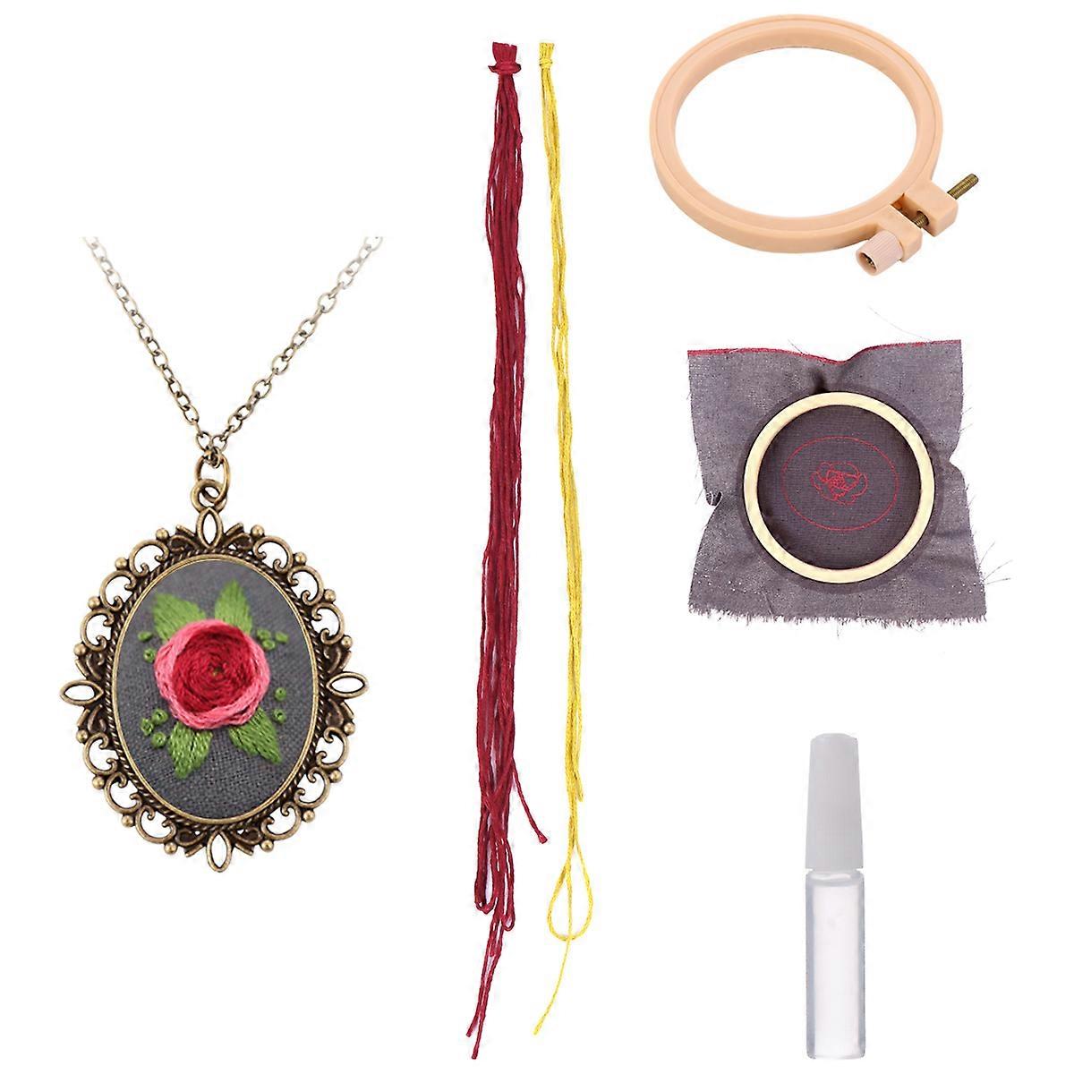 Elegant DIY Embroidered Pendant Necklace Kit – Floral & Grass Design, Durable Materials for Necklaces, Earrings, and Keychains with Personalization