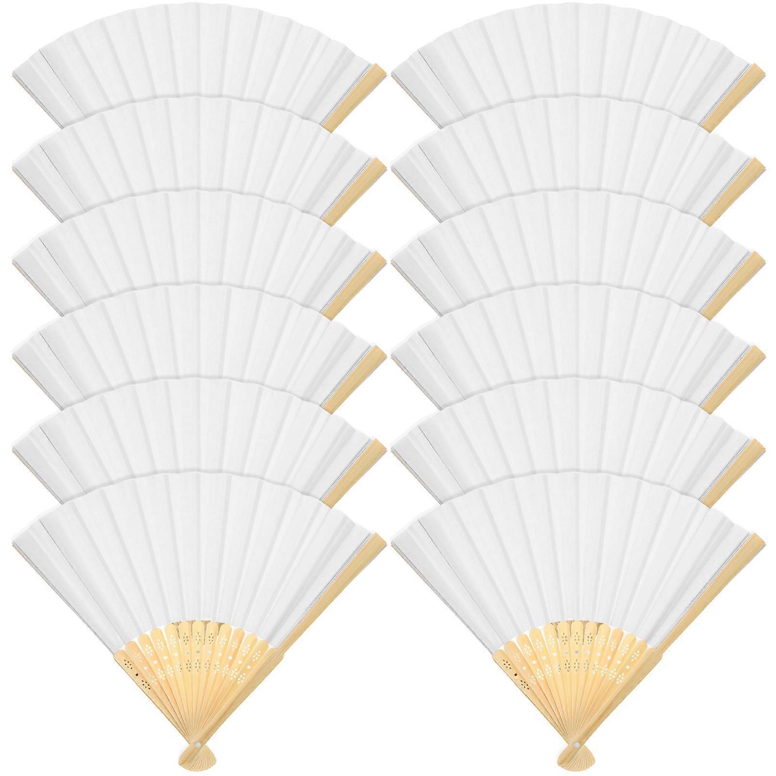 12pcs Portable Folding Fans, Lightweight Stable Design, Blank Paper Hand Fans for Dance, Cosplay & DIY Crafts, Easy to Carry & Store