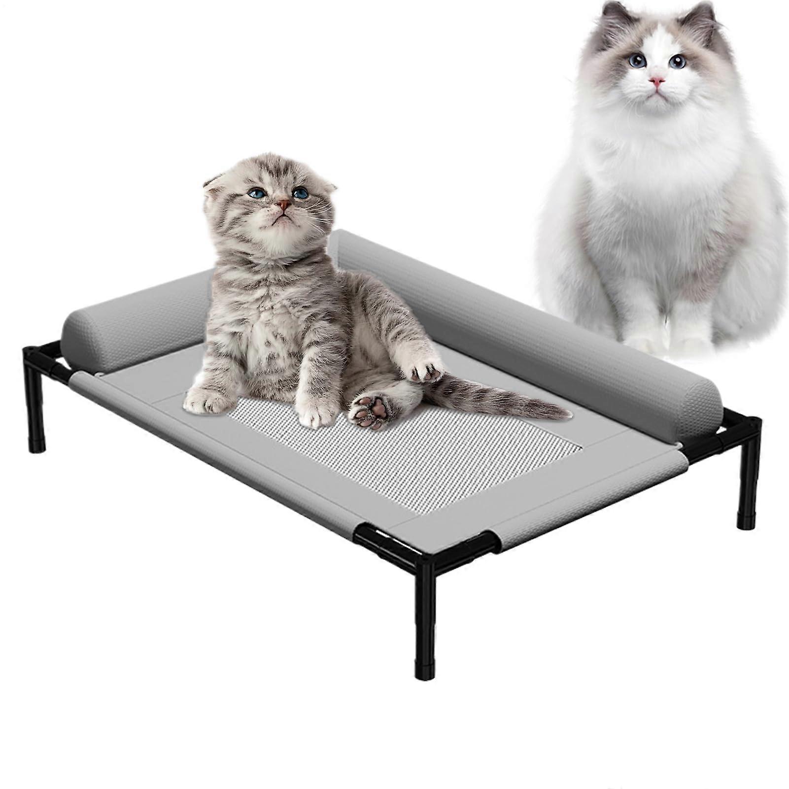 Elevated dog beds with cushion, breathable mesh, removable, washable, gray.