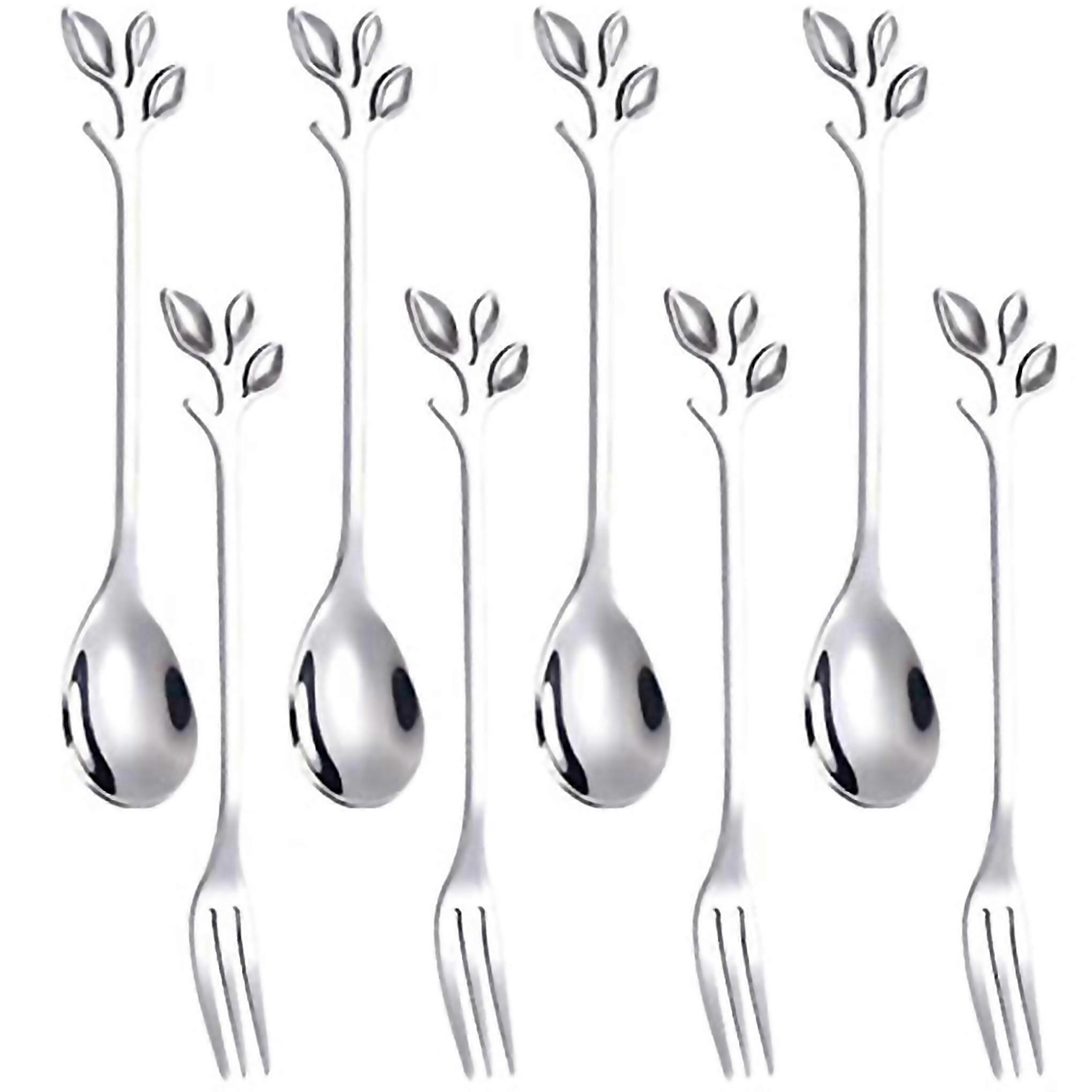 For 16pcs Dessert Spoon And Fork Set Fruit Fork Silver