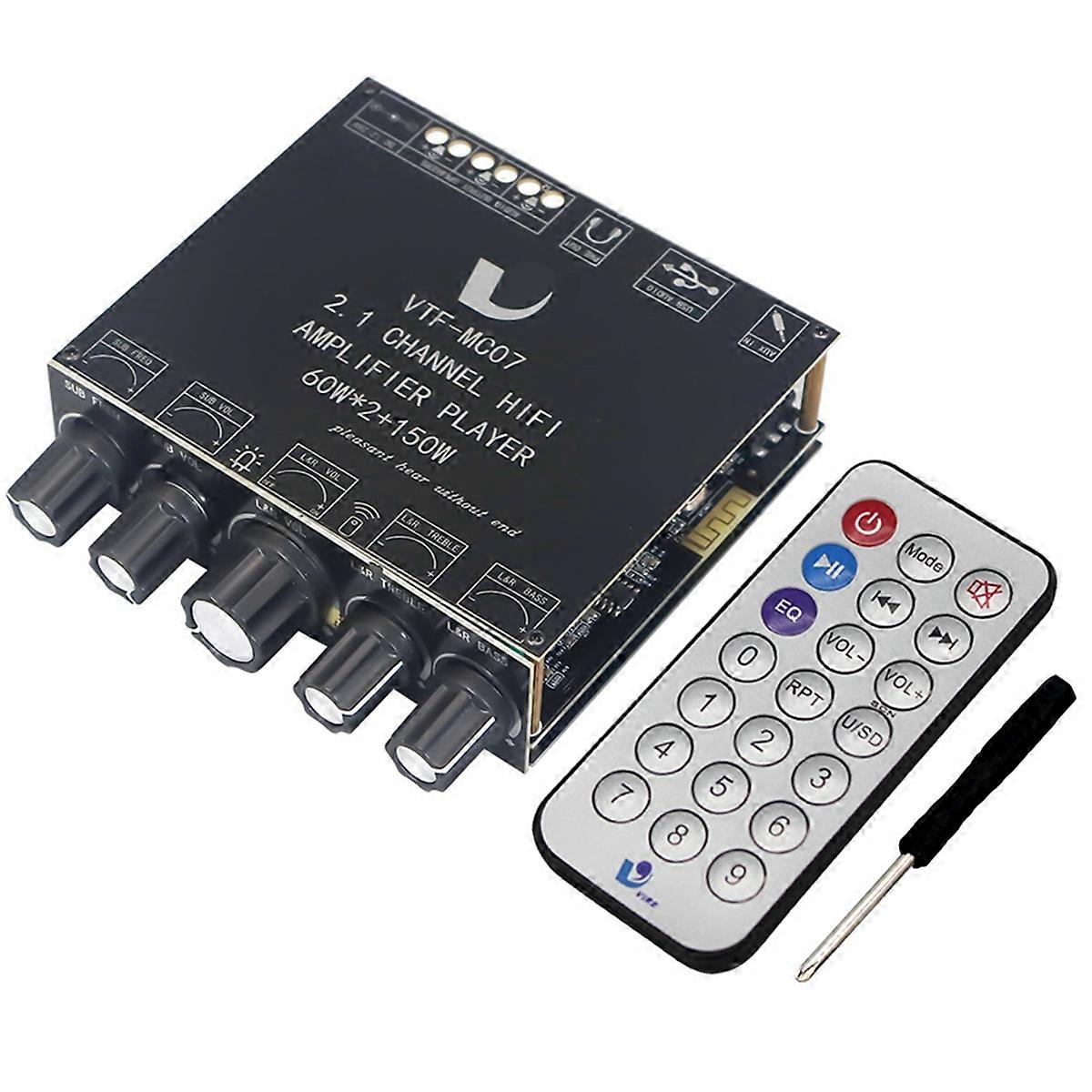 2x60W+150W Subwoofer Bluetooth 5.3 Power Amplifier Board USB Sound Card 2.1 Channel Audio Equalizer Class D Amp Module B