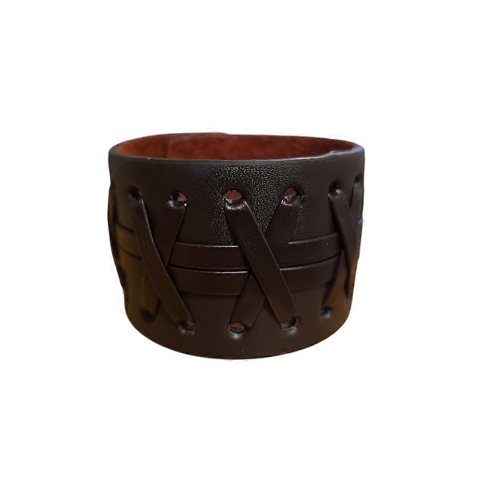 Wide Brown Leather Bracelet with Cross Lacing – Adjustable