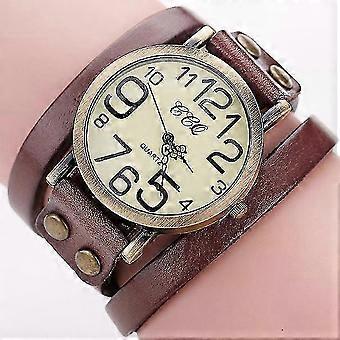 Vintage Cow Leather Bracelet Watch for Men and Women, Quartz Wristwatch with Classic Design