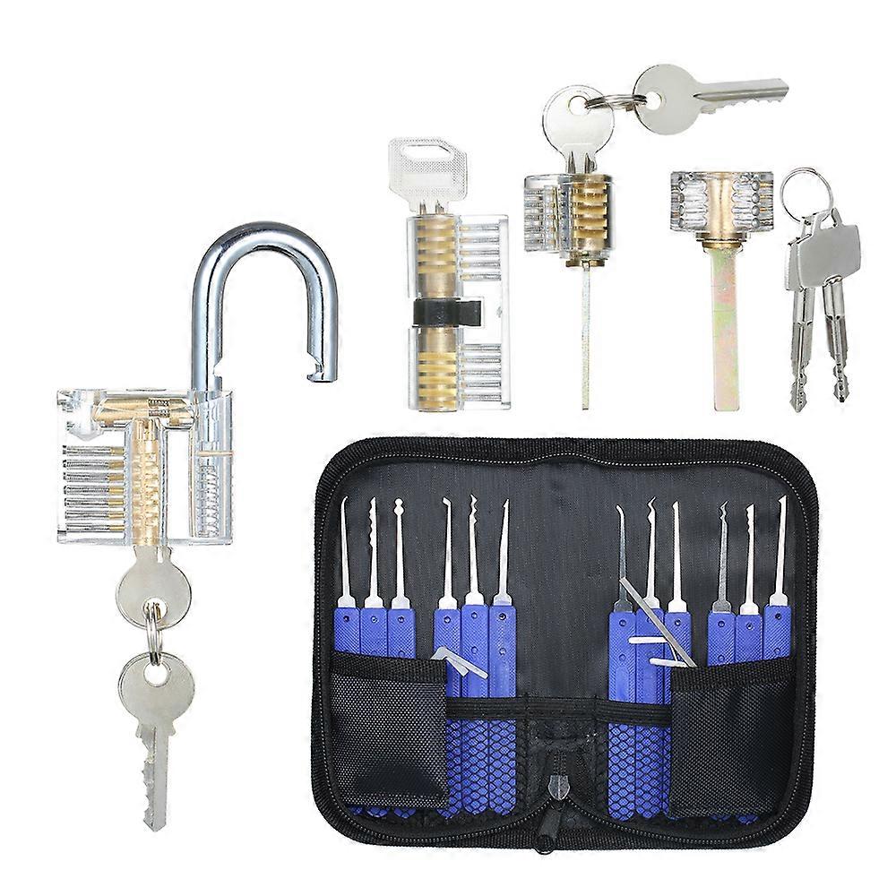 17 PCS Lock Picking Set with Storage Bag and 4 PCS Transparent Practice Locks, Visible Padlocks for Locksmith Training Beginners and Professionals